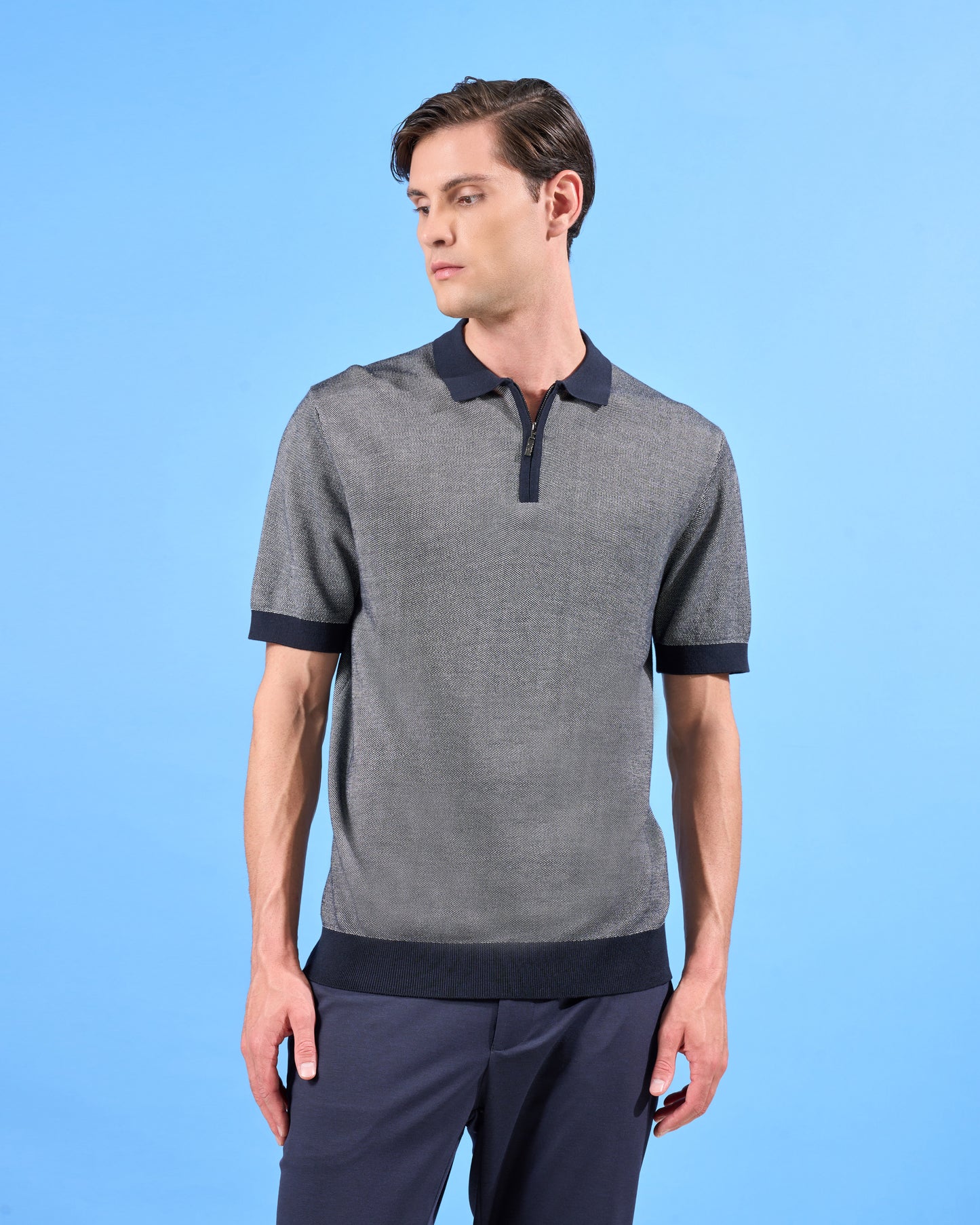 Chic Navy Zip Placket Top