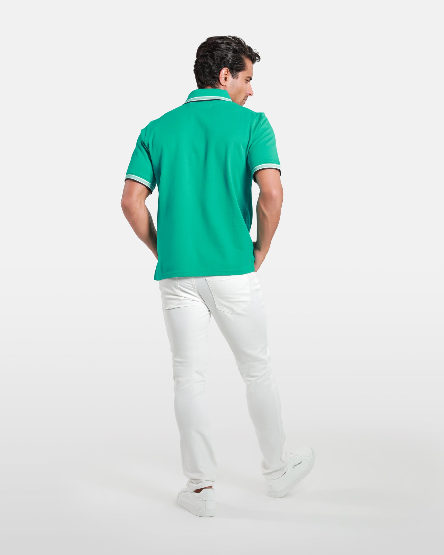 Striped Collar Cotton Polo Shirt