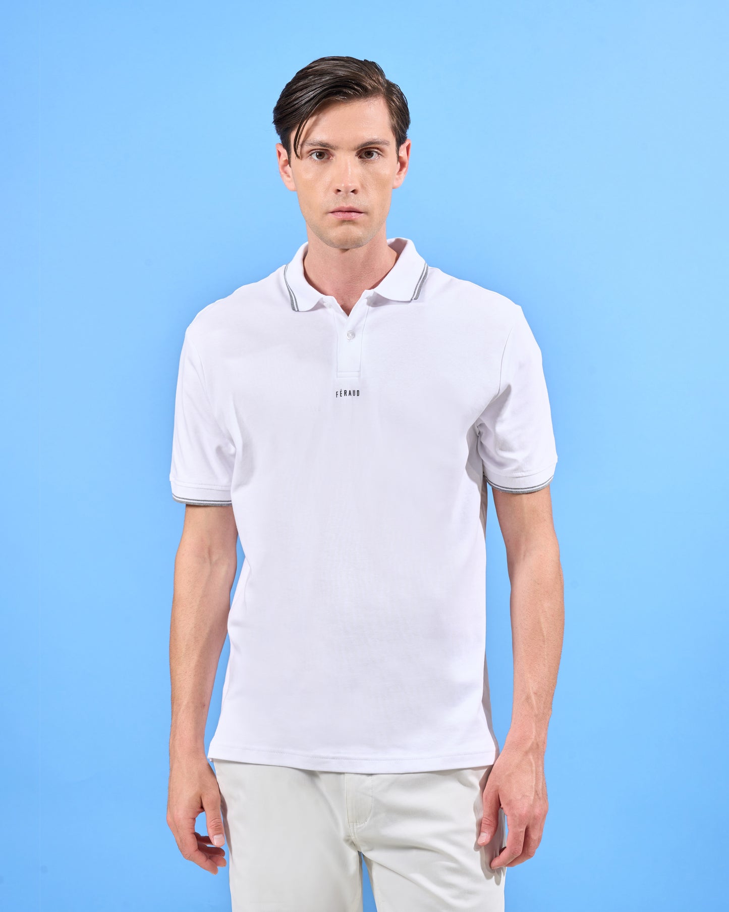 White Polo Contrast Grey Tipping
