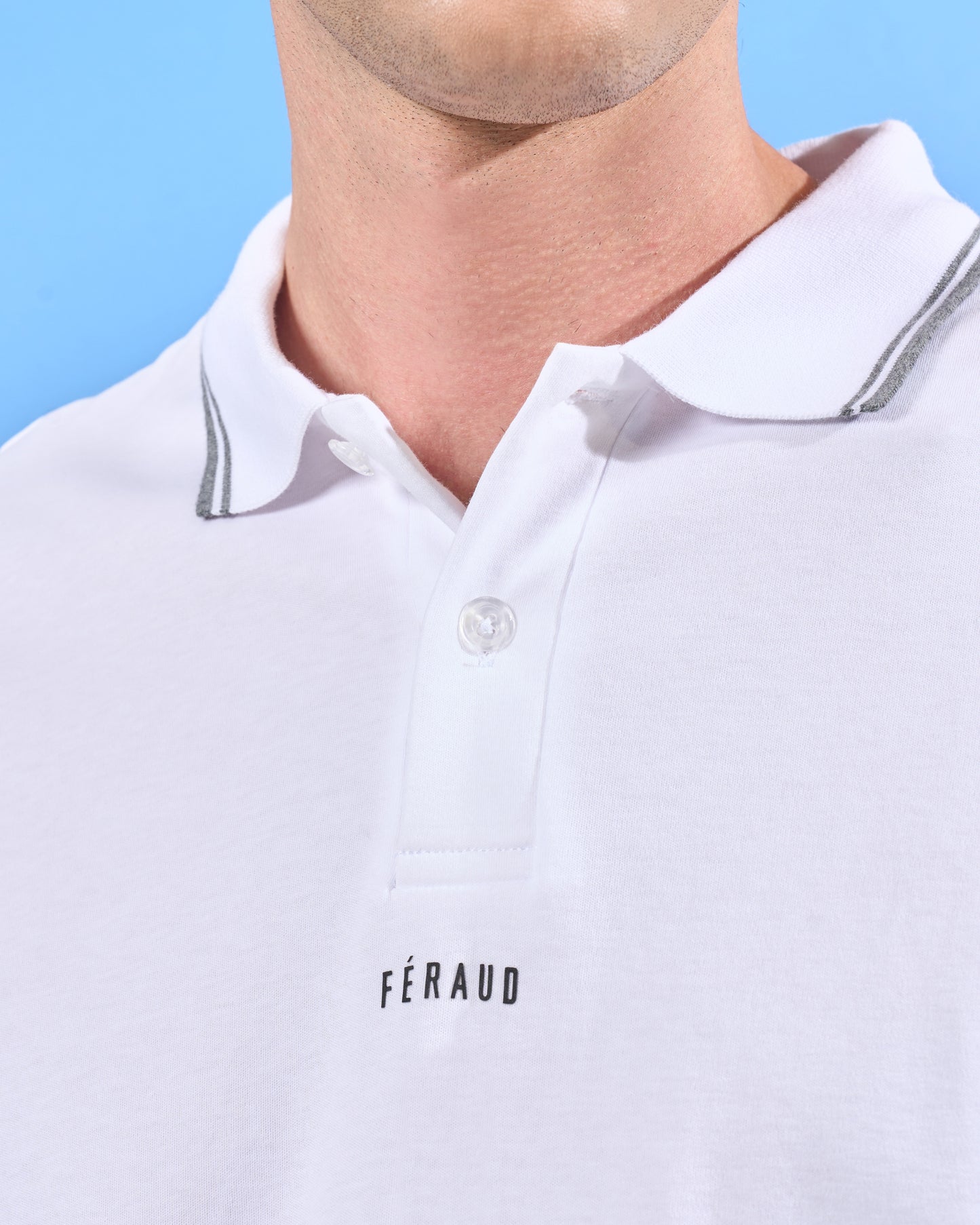 White Polo Contrast Grey Tipping