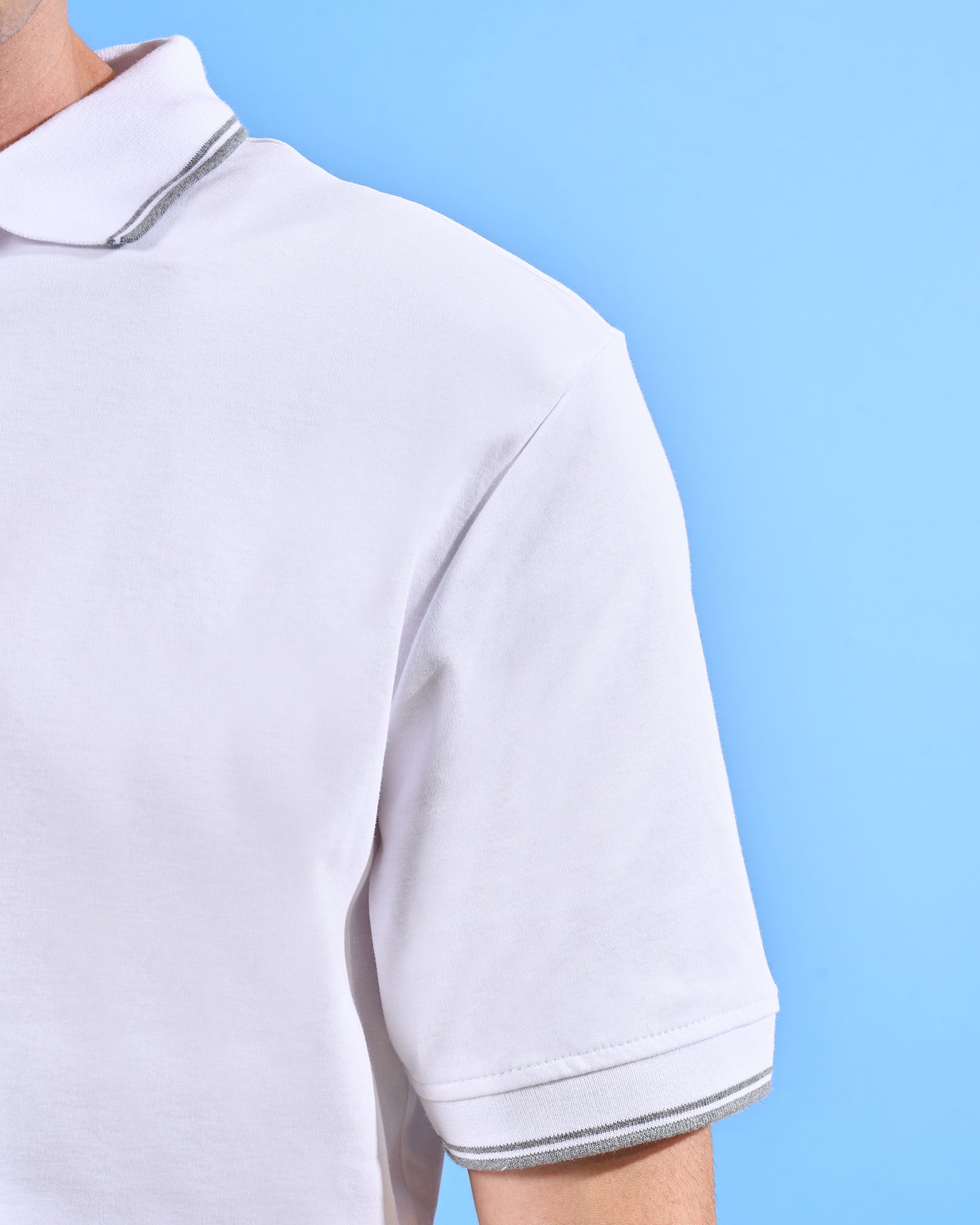 White Polo Contrast Grey Tipping