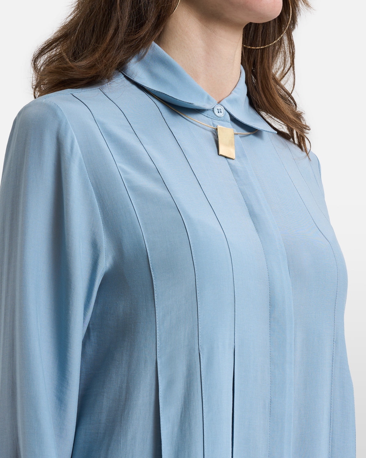 Powder Blue Pintuck Long-Sleeve Shirt