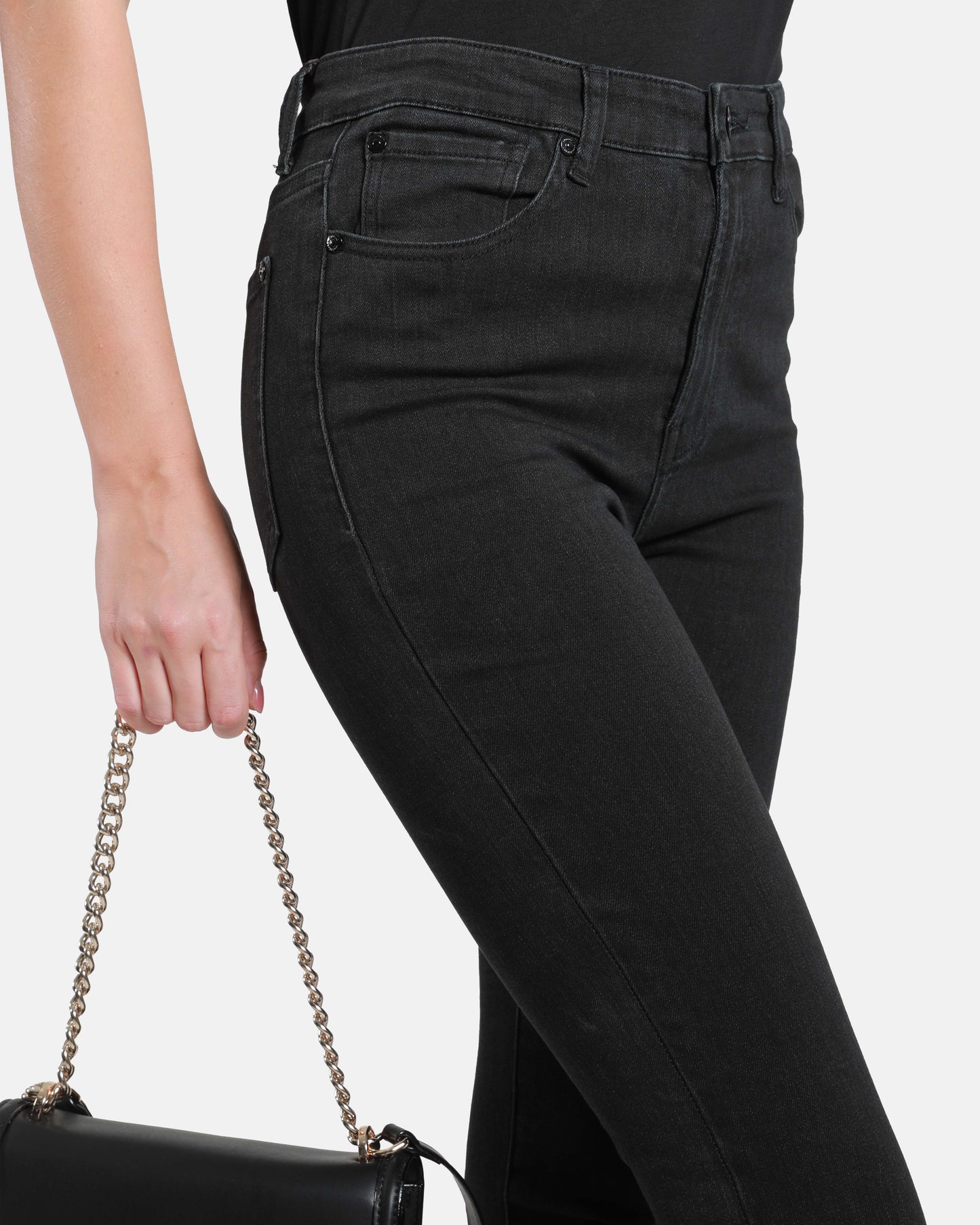 Solid High-Rise Skinny Fit Denim Jeans