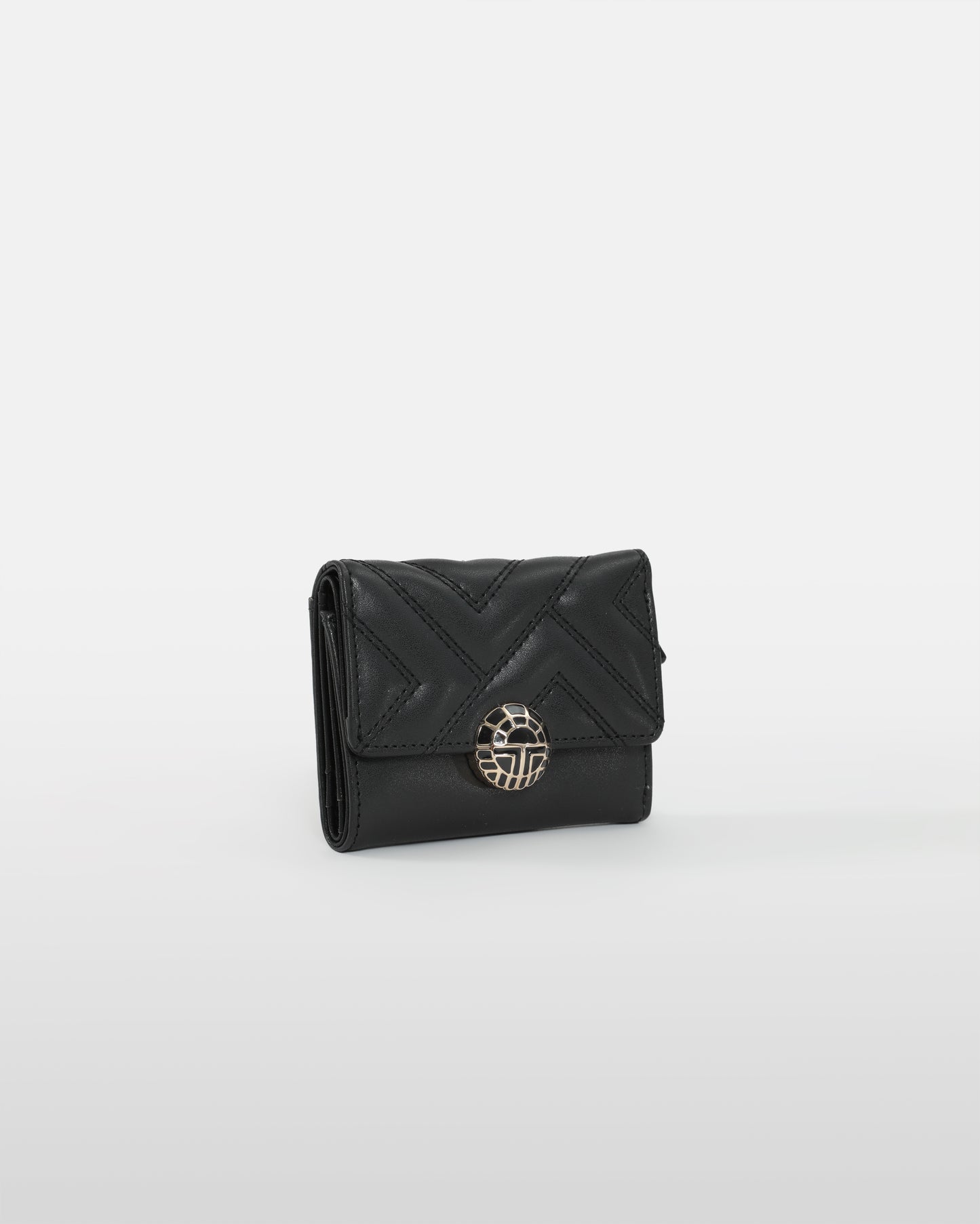 Black Quilted Tri-fold Wallet