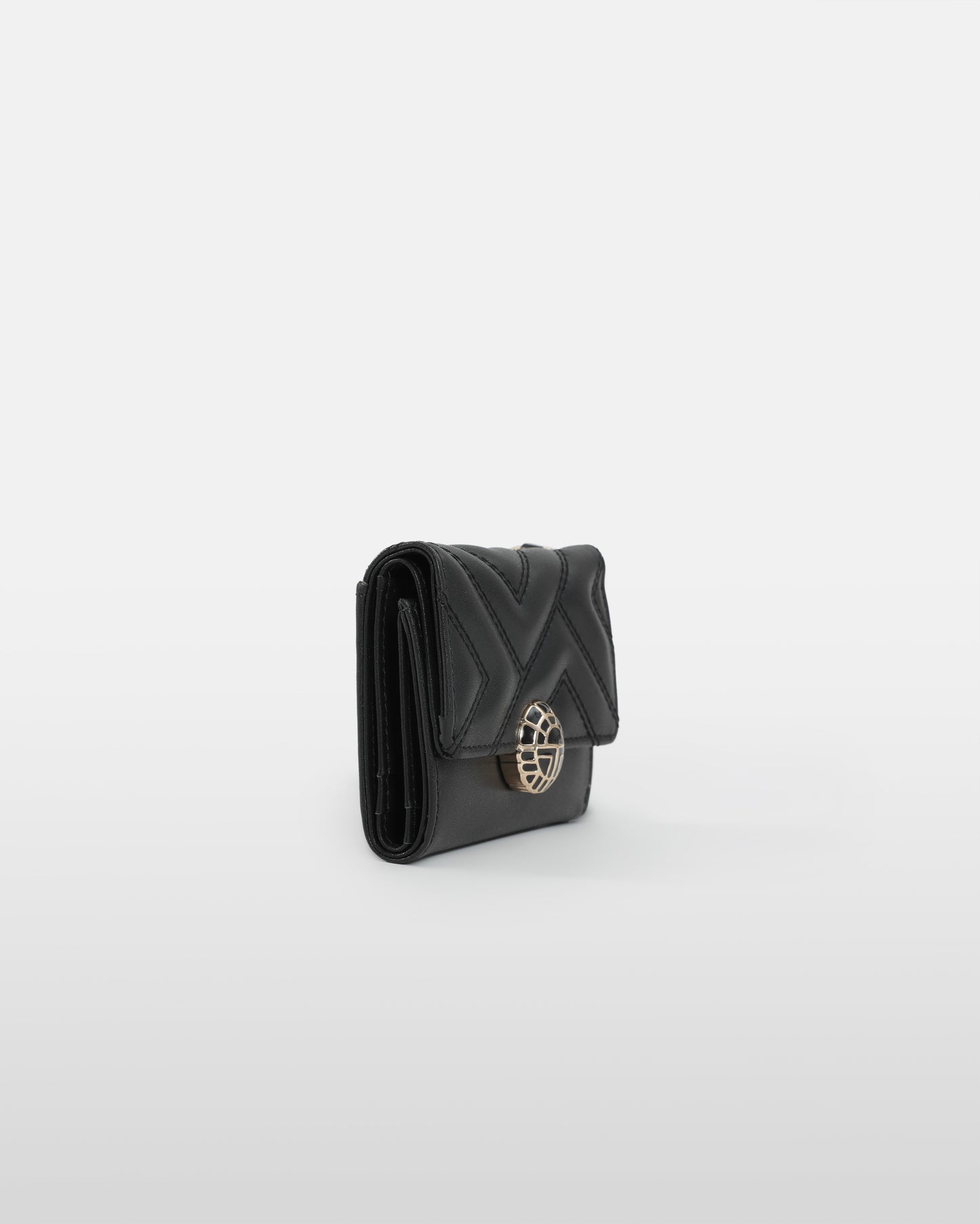 Black Quilted Tri-fold Wallet