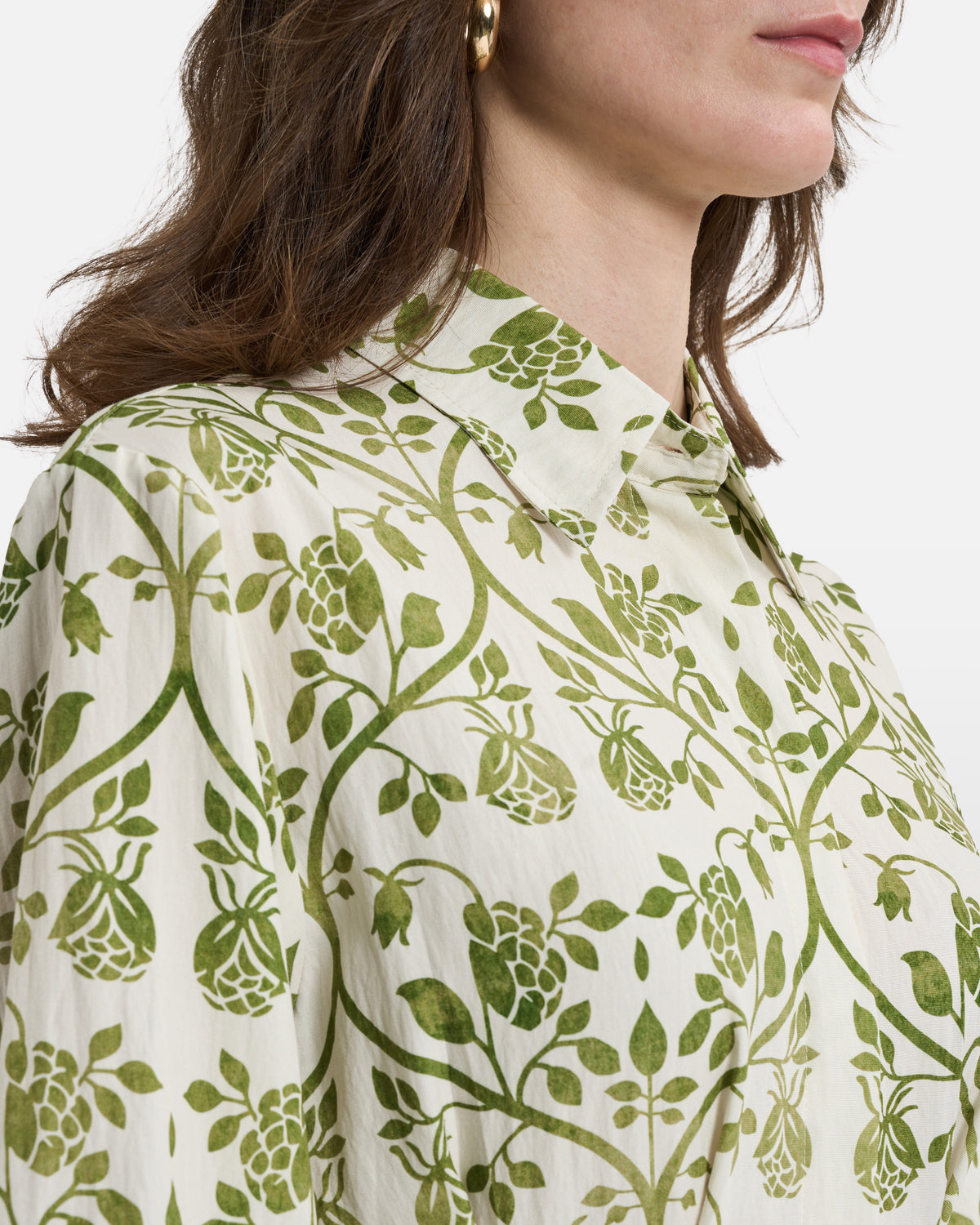 Green Botanical Damask Shirt Dress