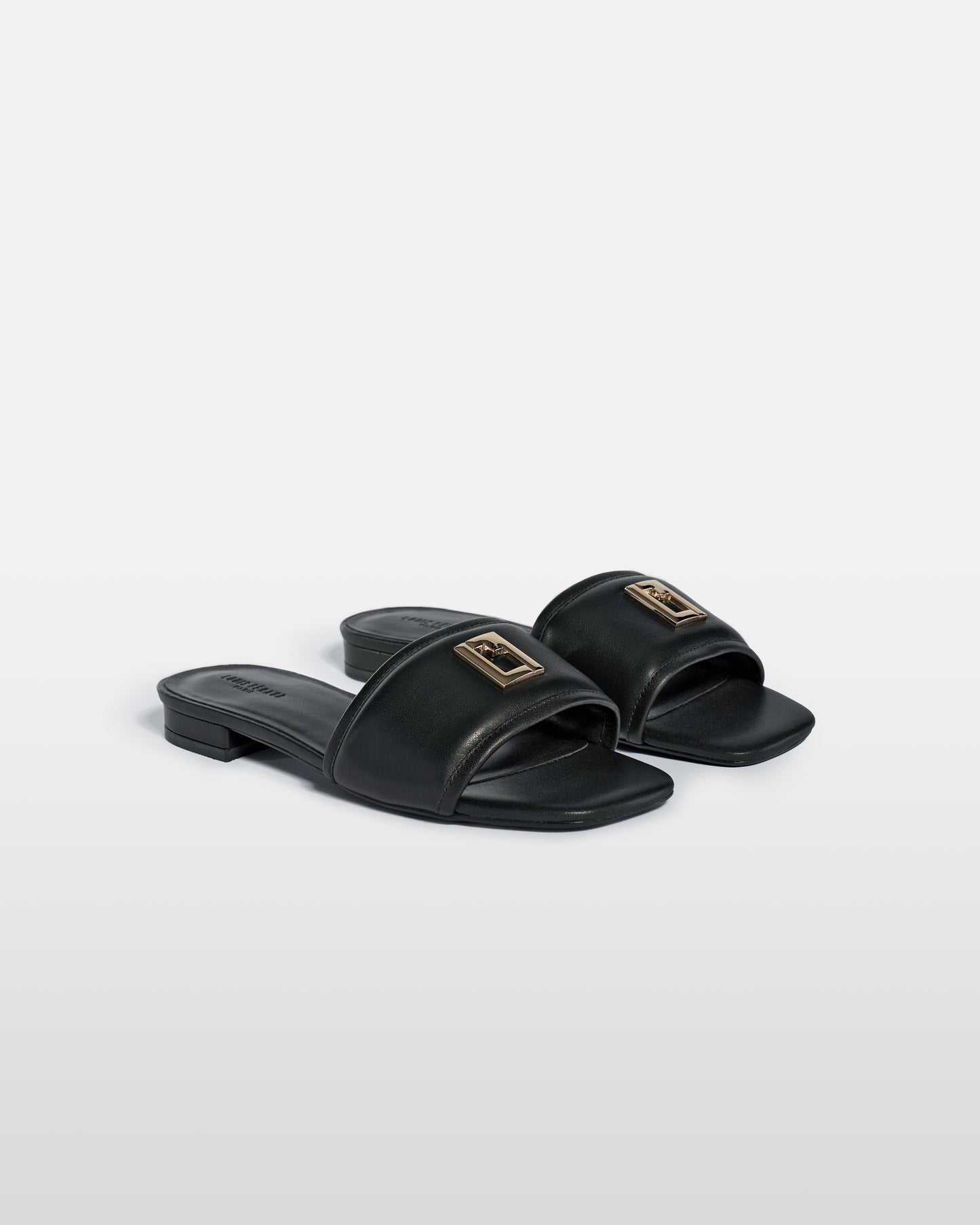 Metal Emblem Leather Sandals