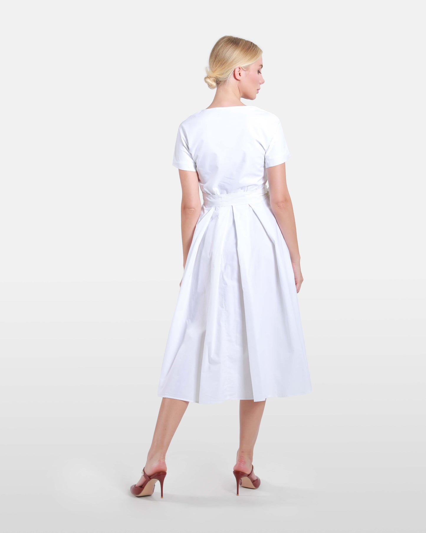 White Belted Cotton Dress