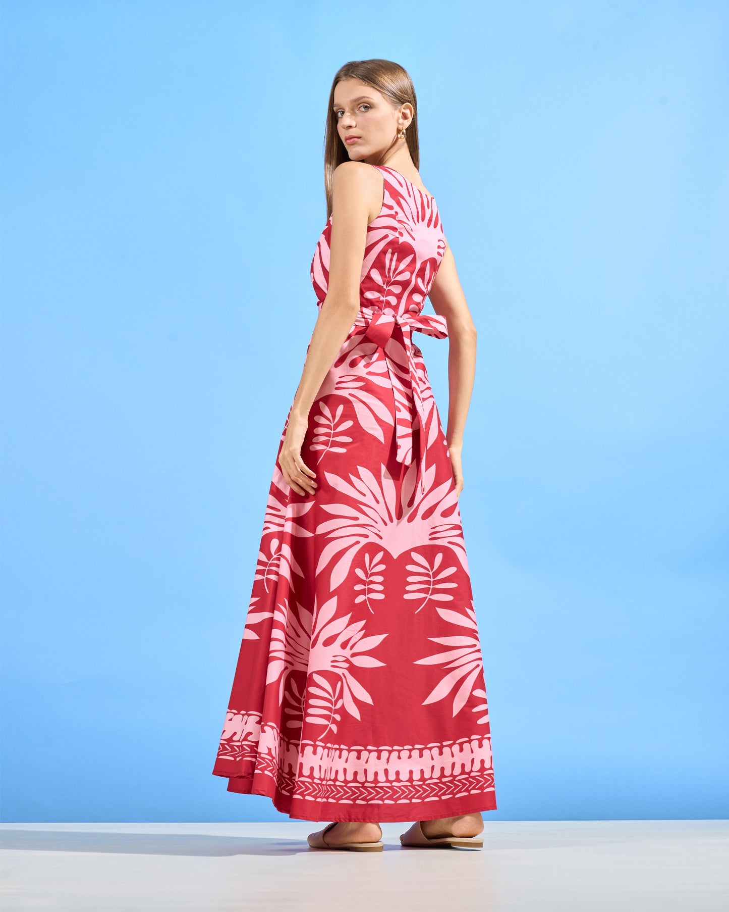 Graphic Botanical Print Maxi Dress
