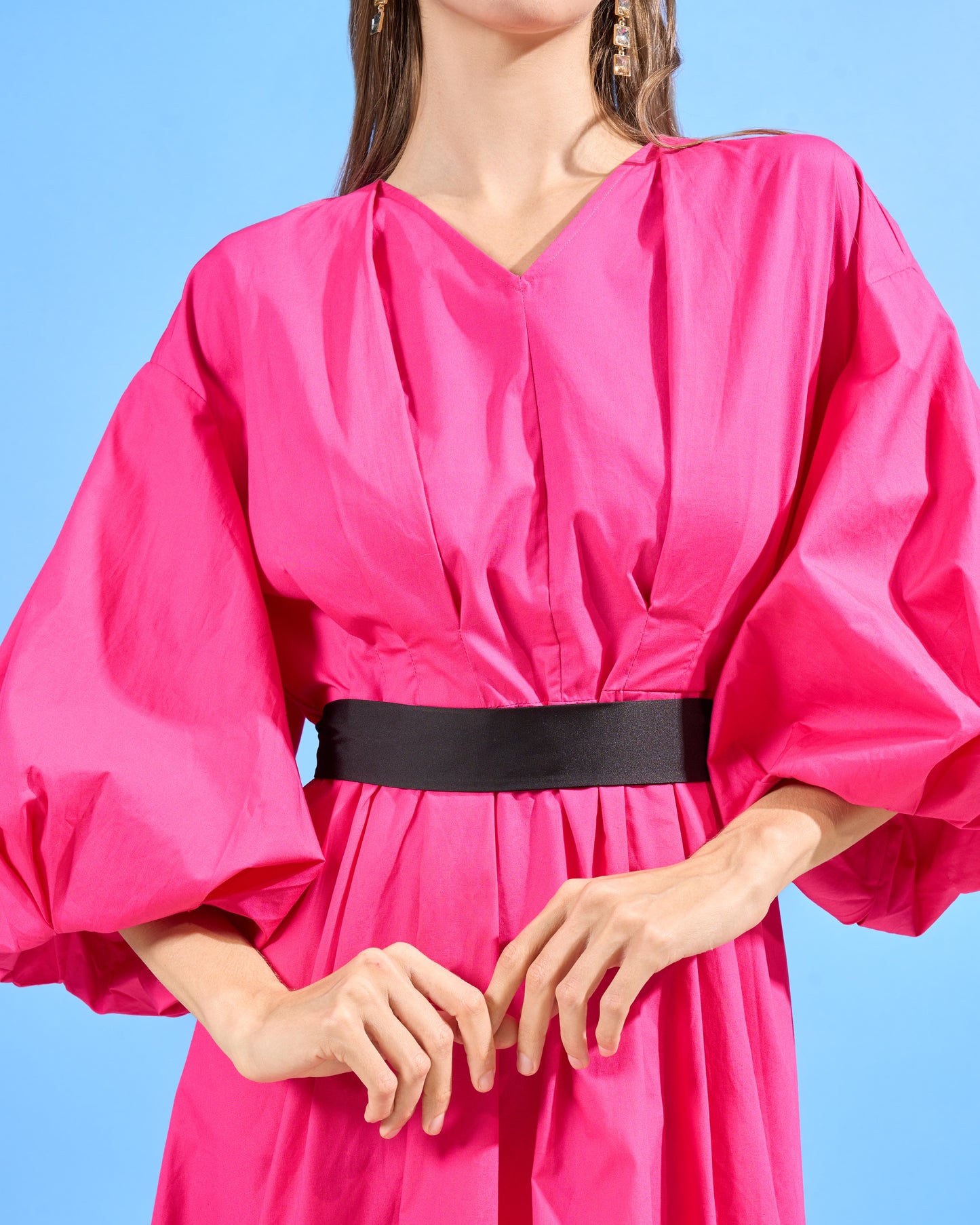 Balloon Sleeve Tiered Midi Dress