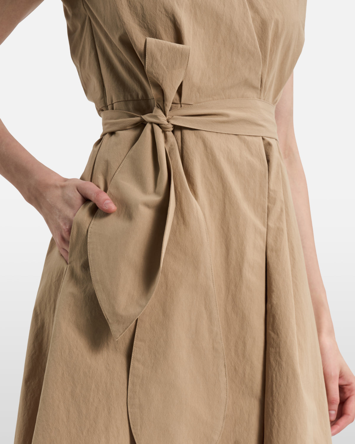 Tan Sleeveless Wrap Midi Dress