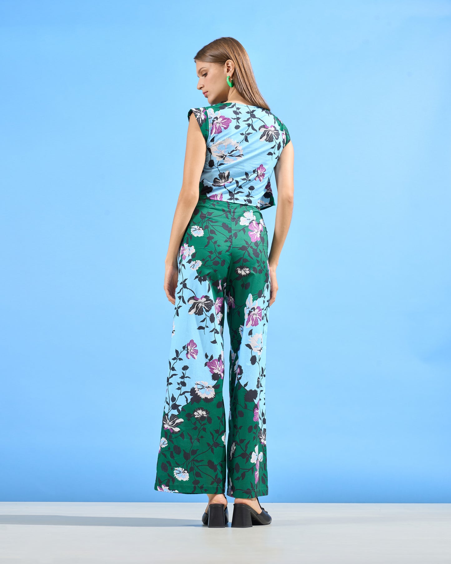 Contrast Floral Wide-Leg Trousers