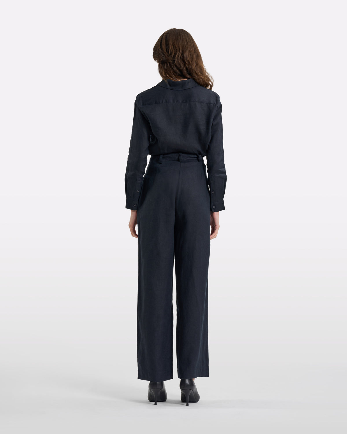 Charcoal Pleated Wide-Leg Linen Trousers