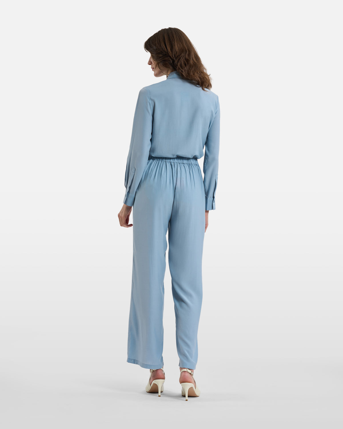 Powder Blue Pleated Wide-Leg Trousers