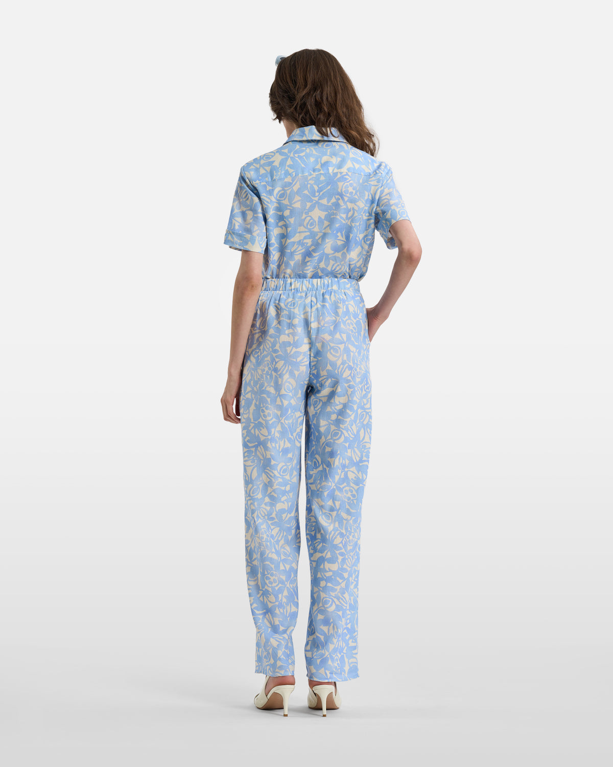 Sky Blue Floral Drawstring Trousers