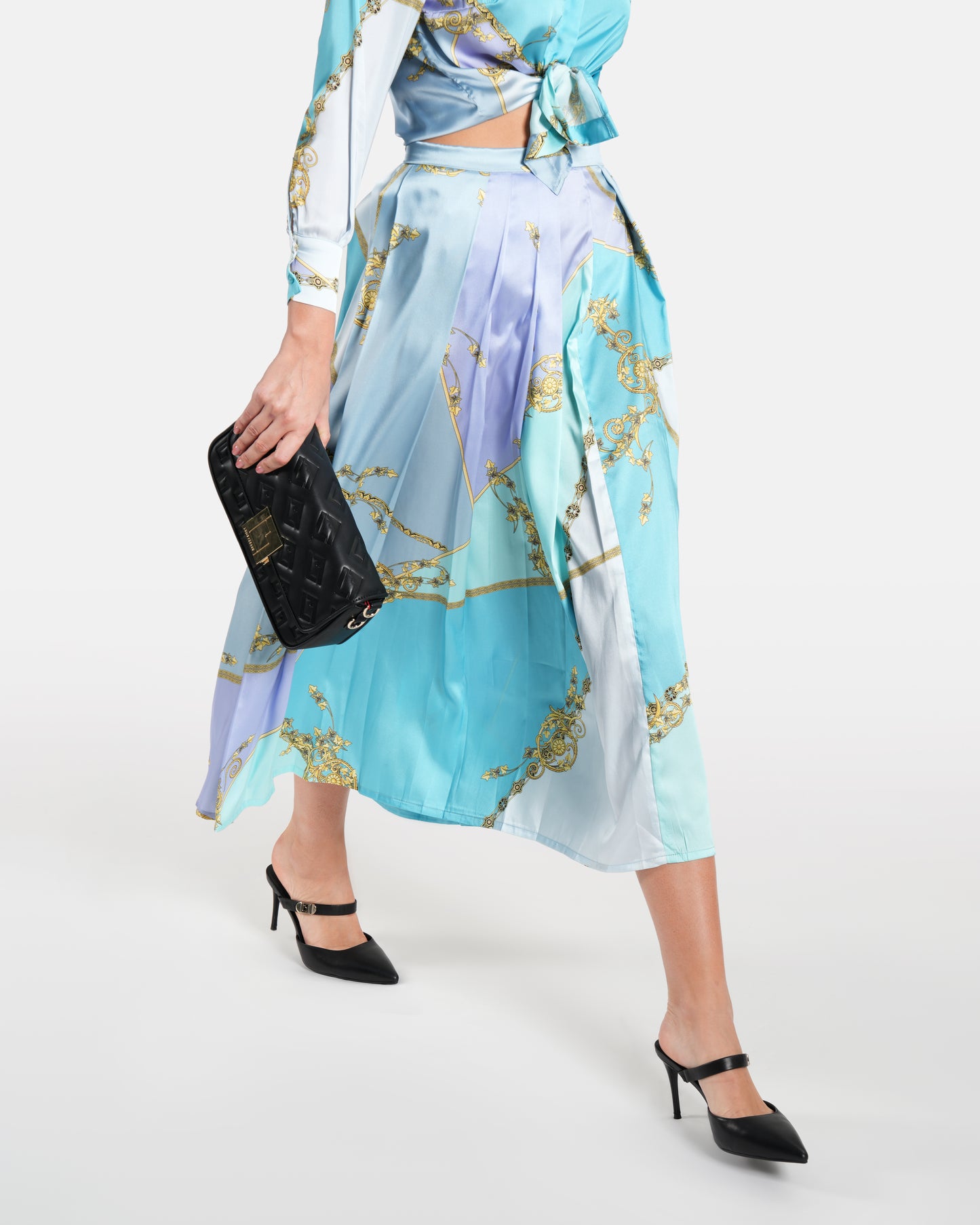 Multicolored Baroque Print Pleated Skirt