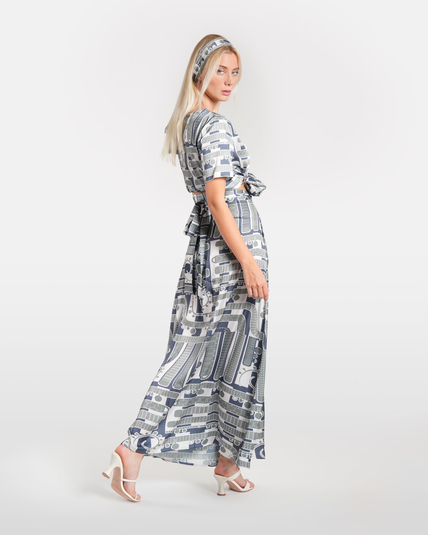 Abstract Printed Wrap Maxi Skirt