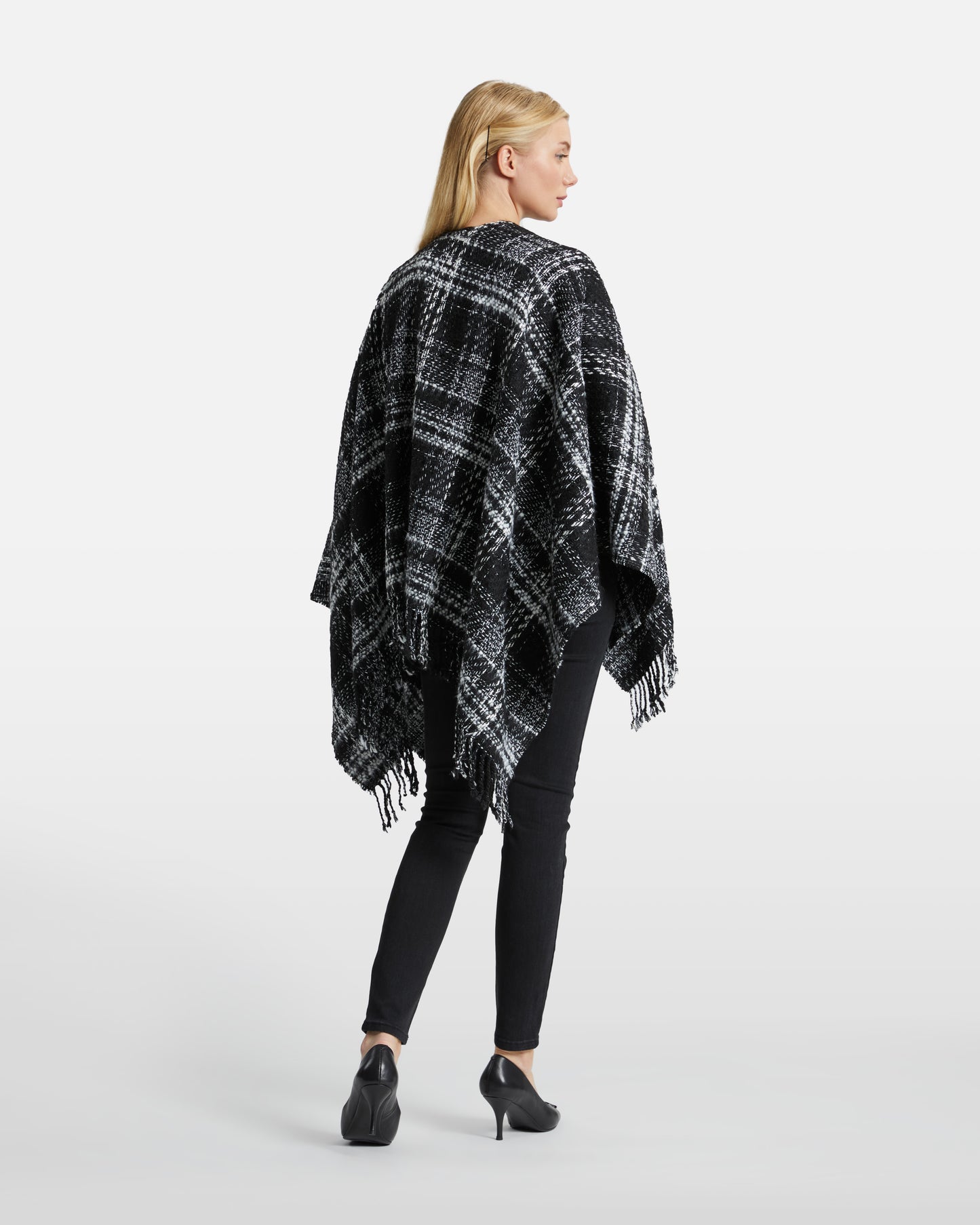 Monochrome Tweed-Like Poncho