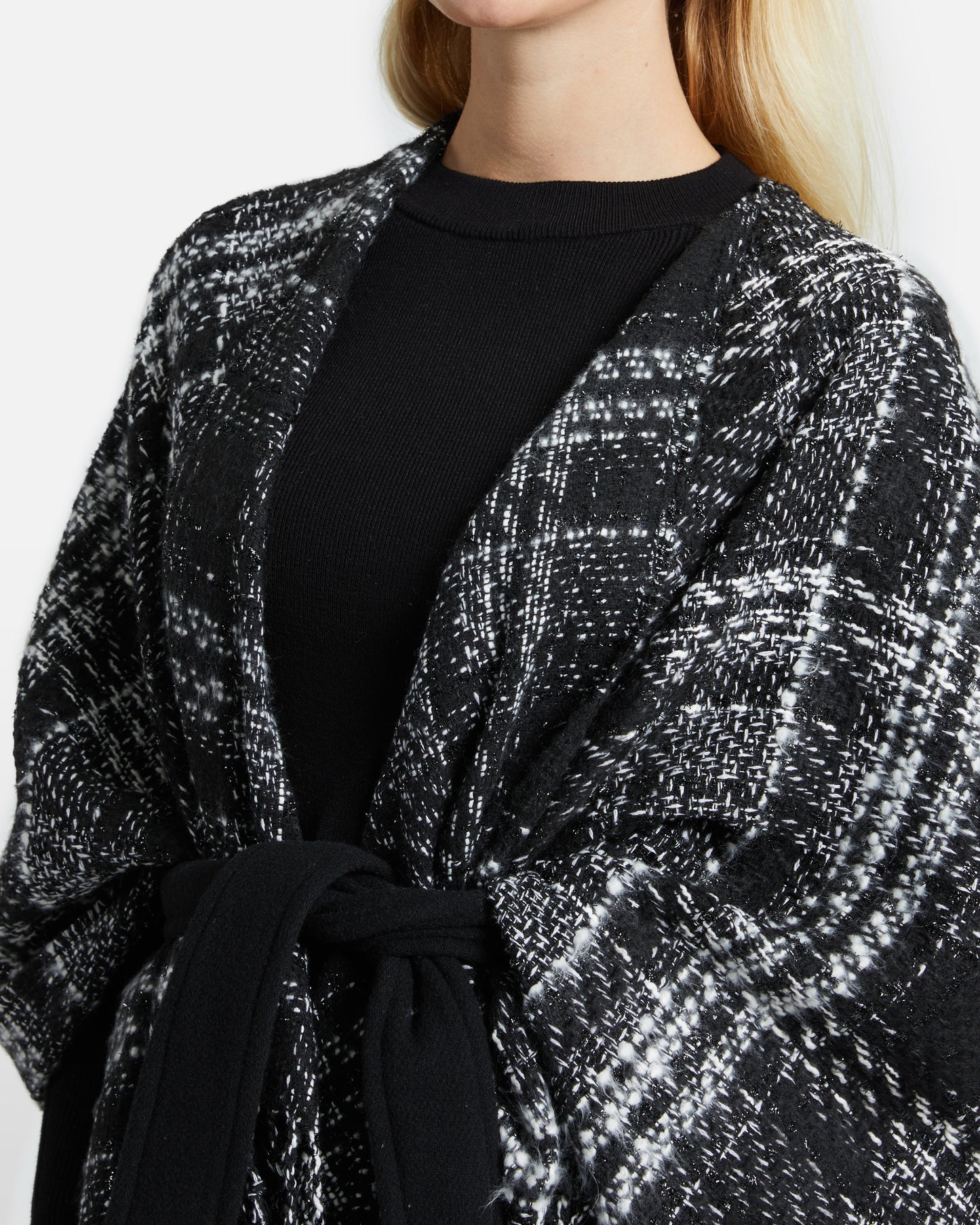 Monochrome Tweed-Like Poncho