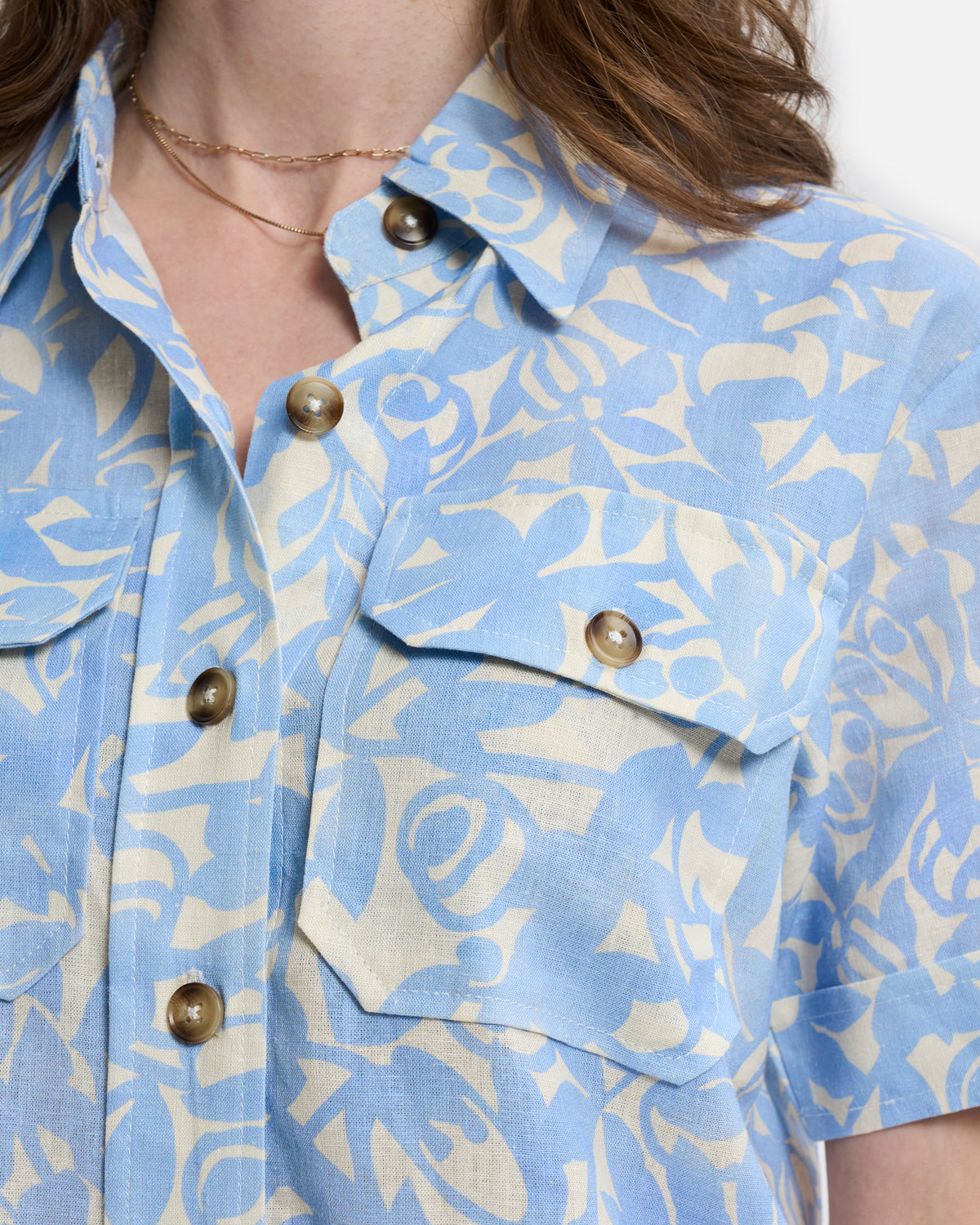Sky Blue Floral Short-Sleeve Shirt