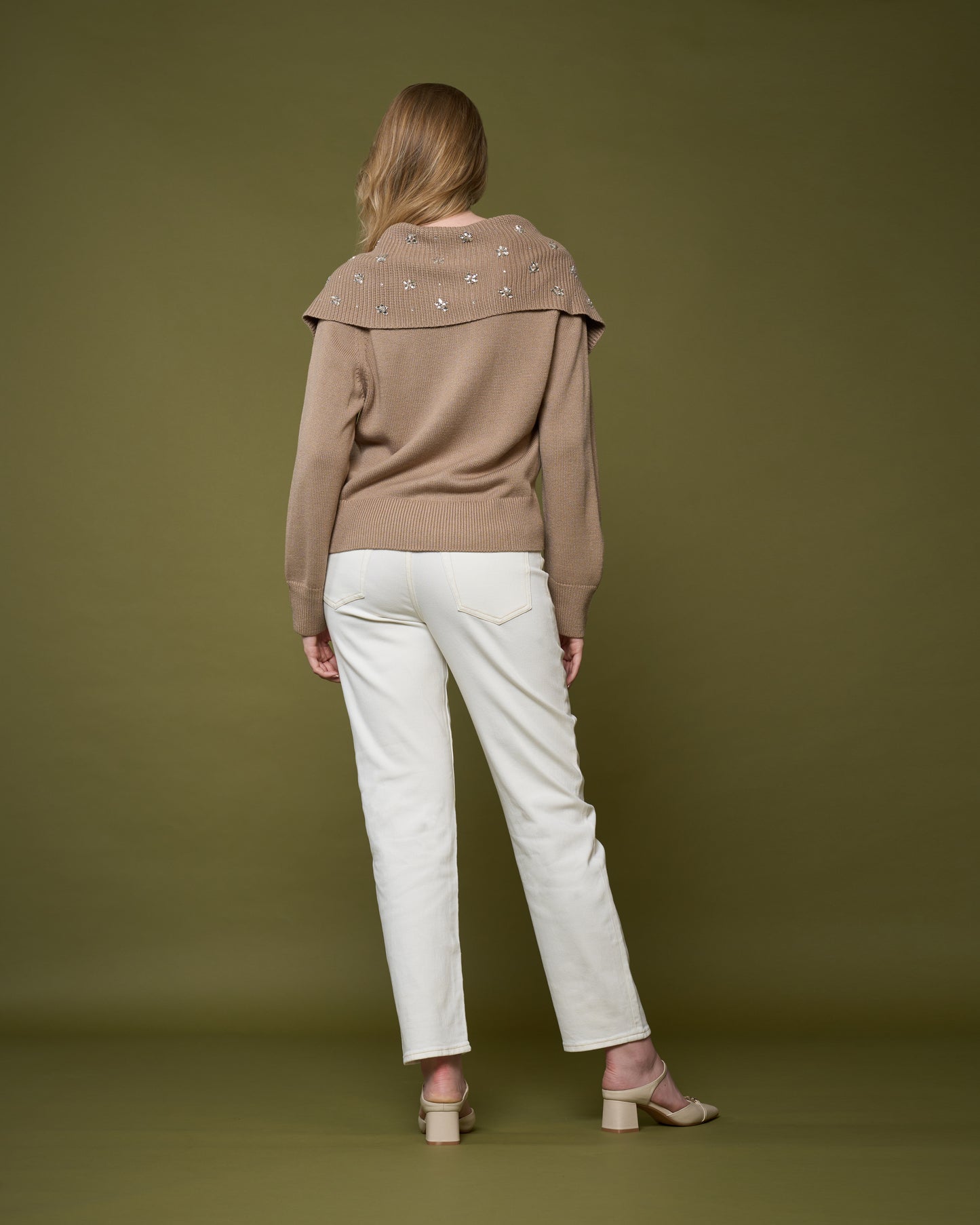 Embellished Wide-Collar Sweater