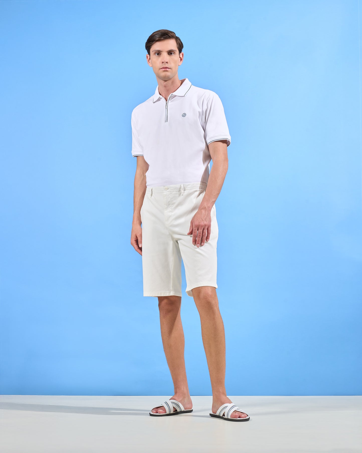 Slim Fit White Bermuda Short