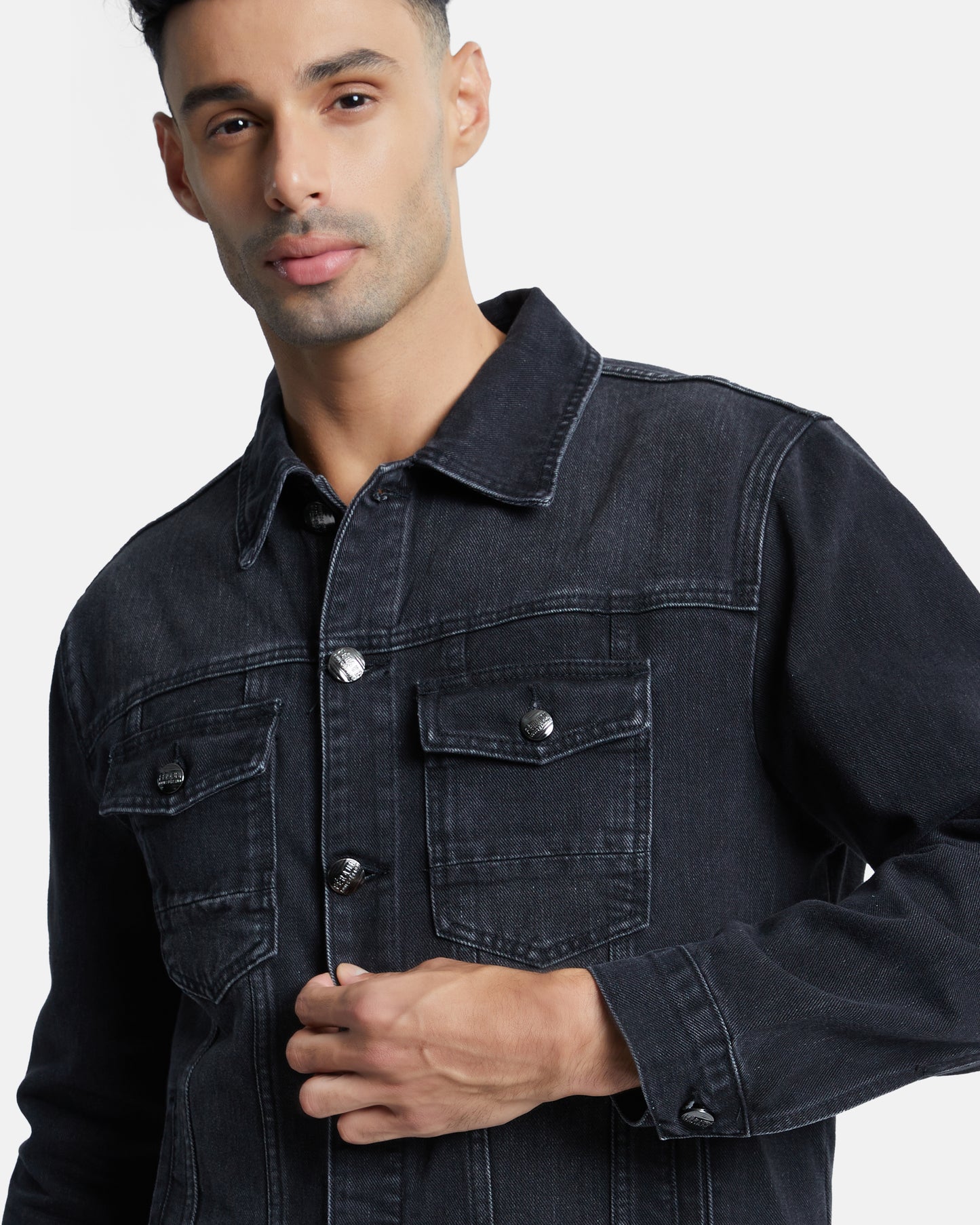 Solid Tone Acid Wash Denim Jacket