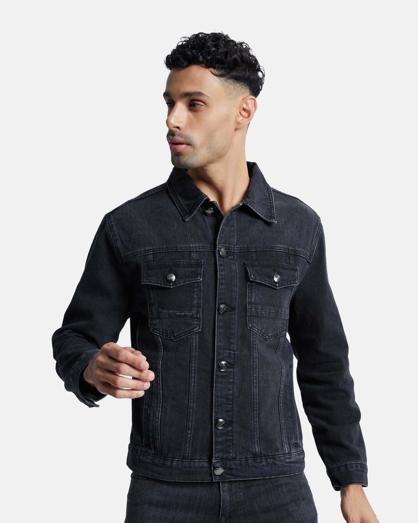 Solid Tone Acid Wash Denim Jacket