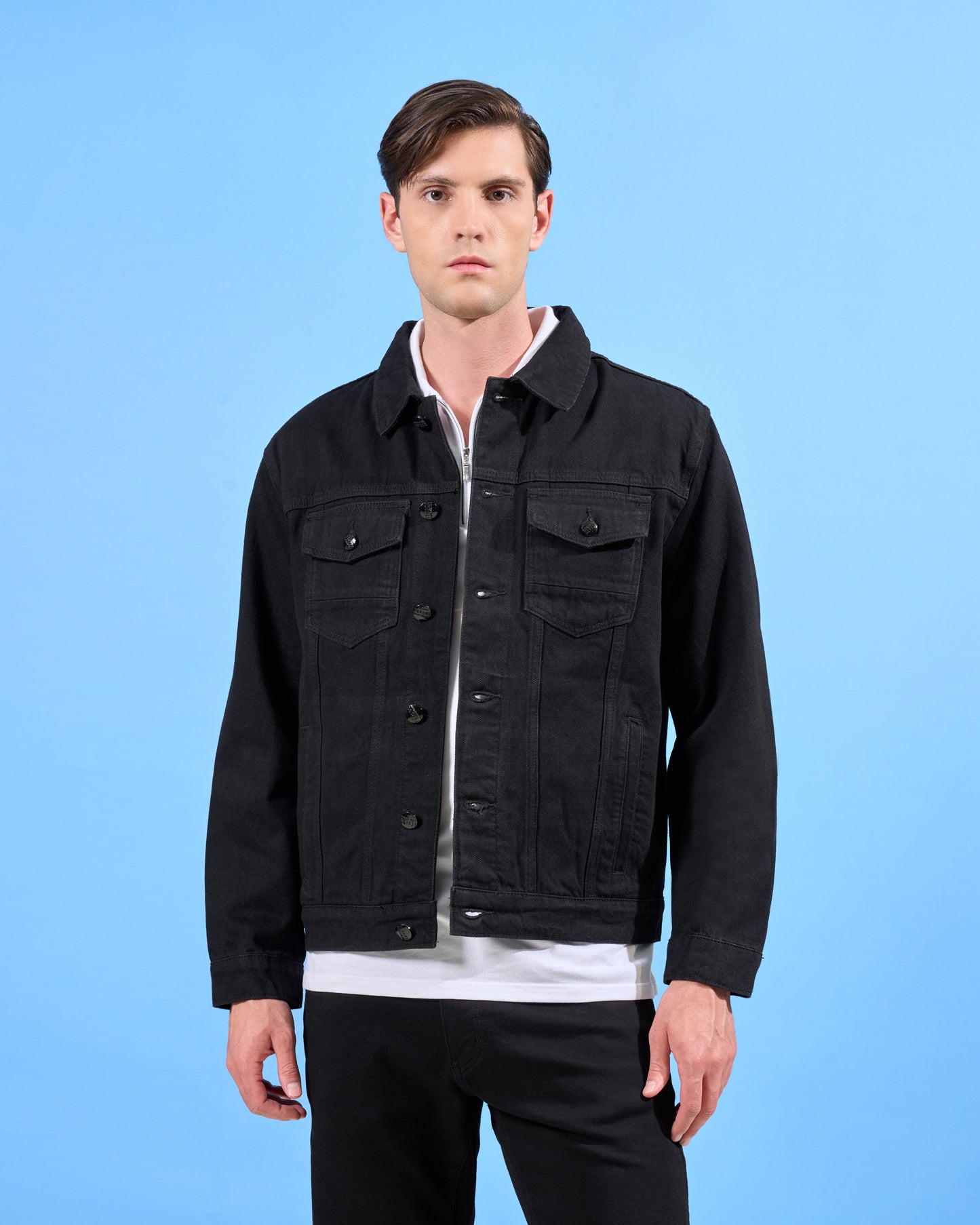 Solid Tone Black Denim Jacket