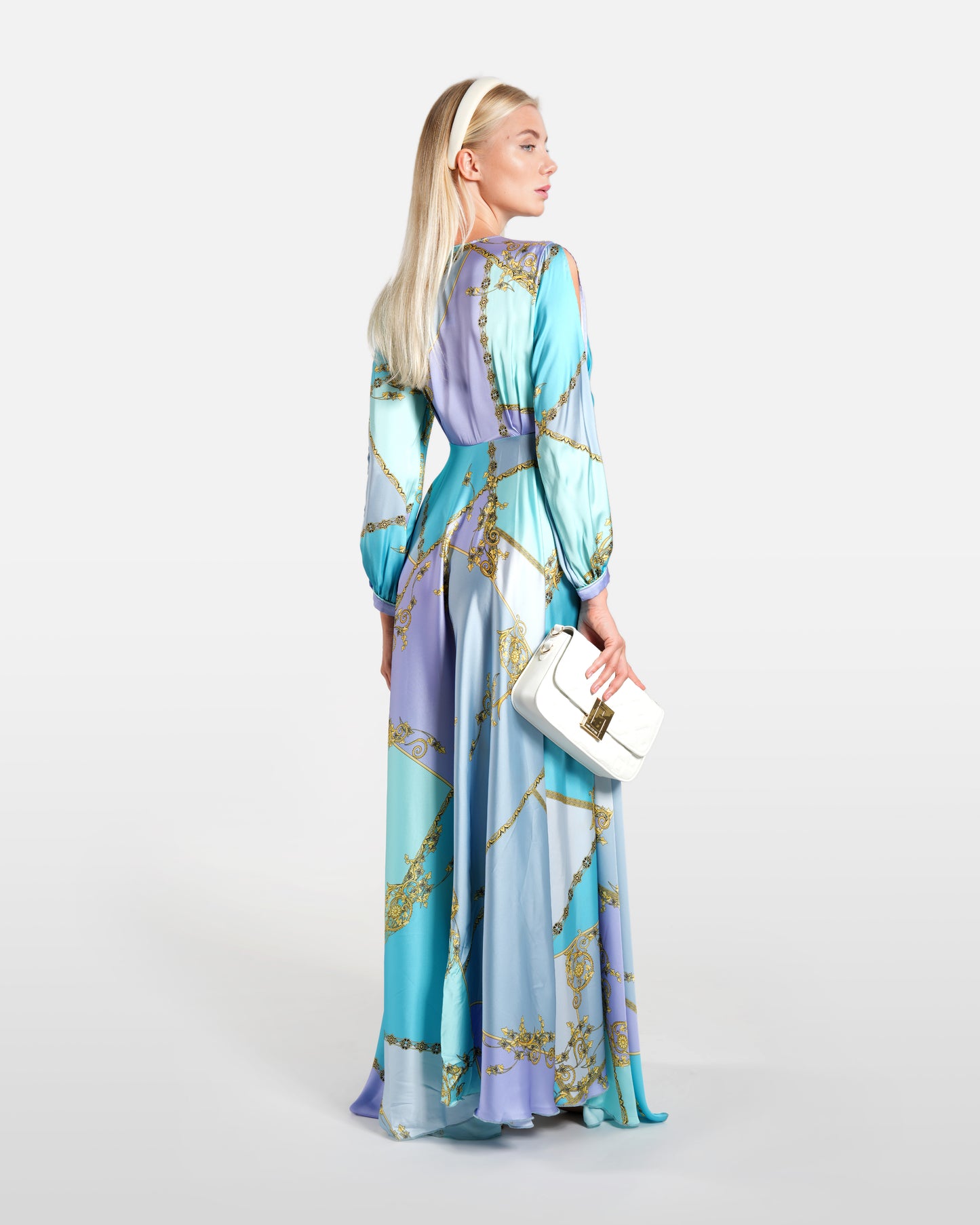 Multicolored Baroque Print Faux Wrap Maxi Dress