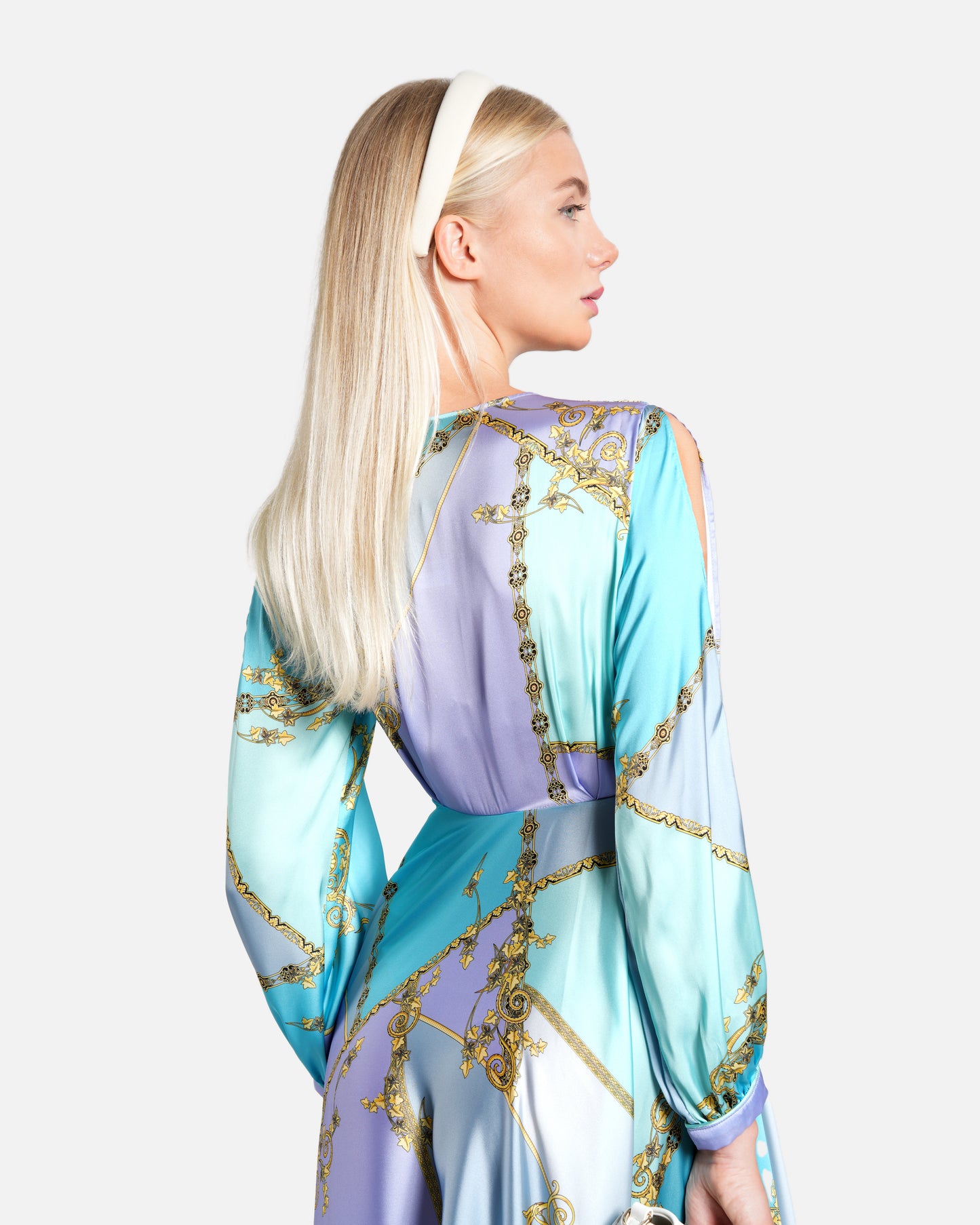 Multicolored Baroque Print Faux Wrap Maxi Dress