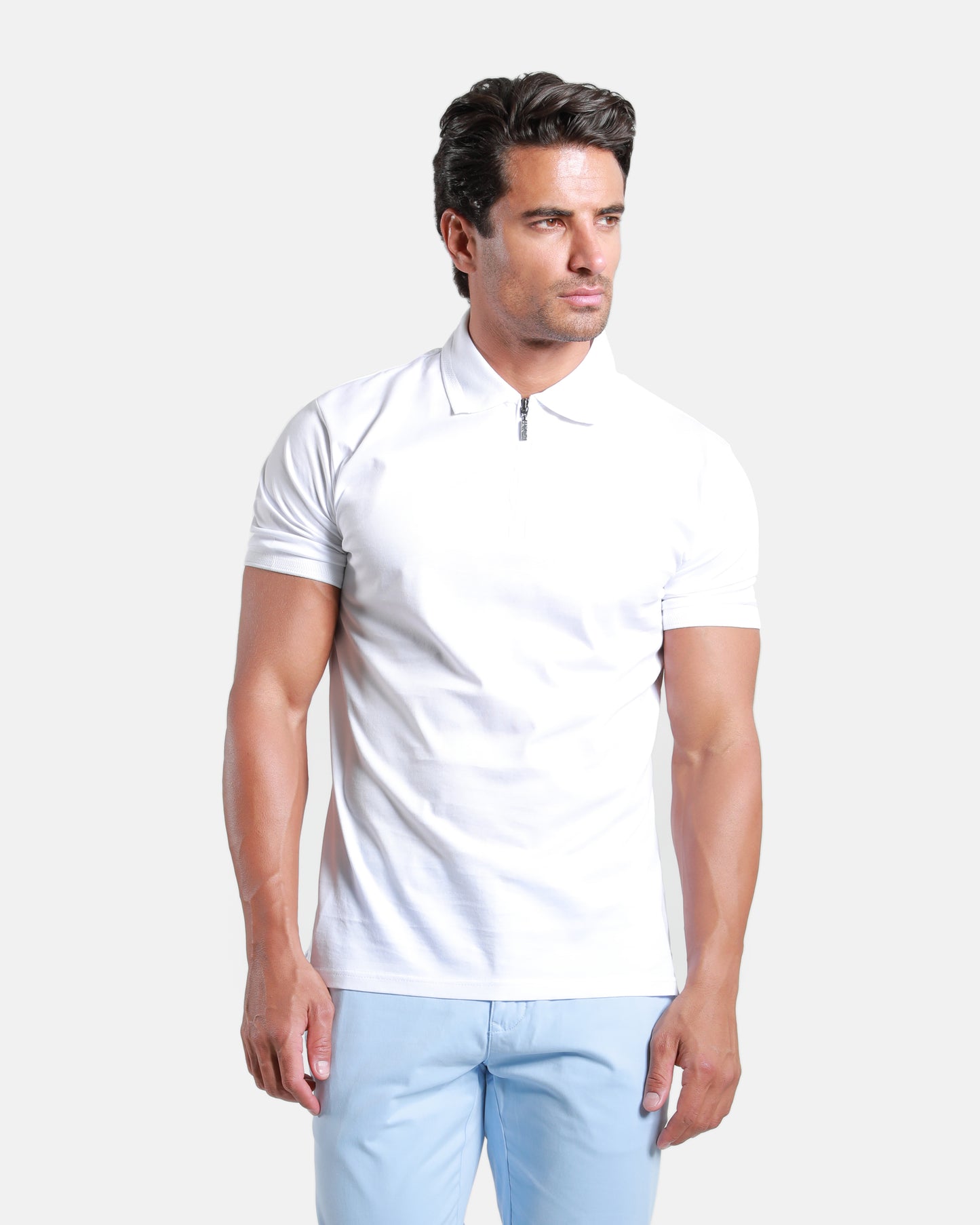 Zipped Collar Cotton Polo Shirt