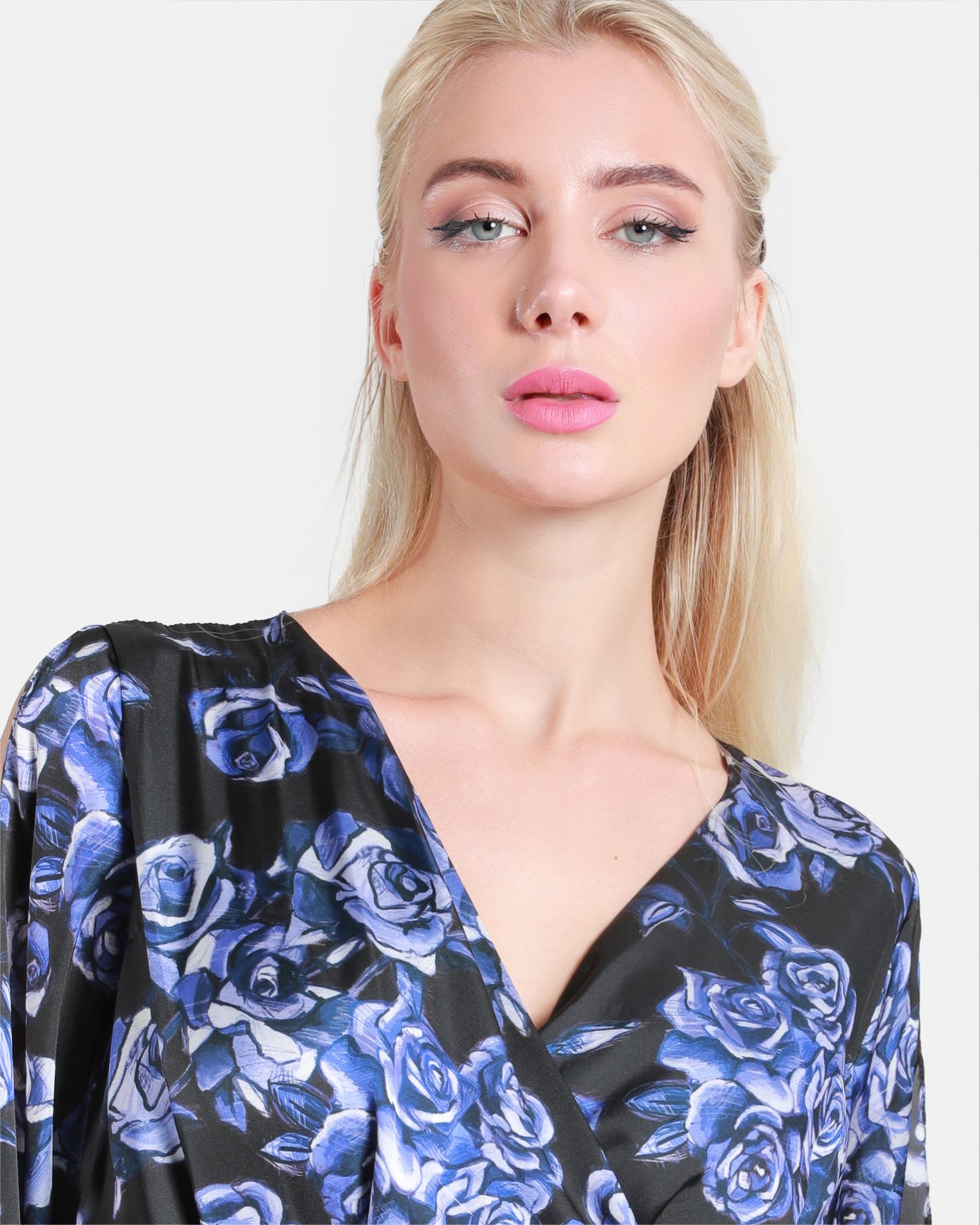 Rose Floral Print Belted Maxi Dress