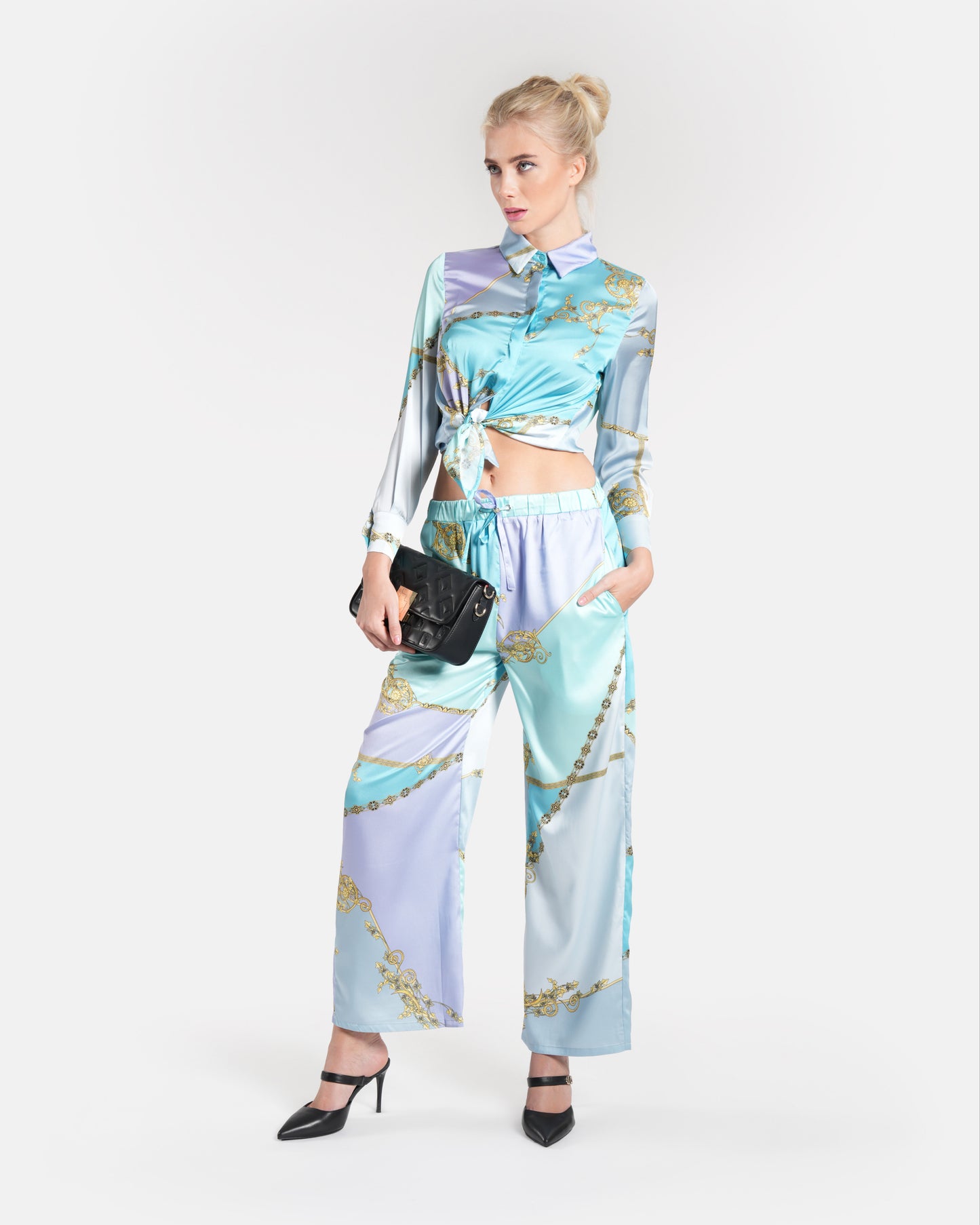 Multicolored Baroque Wide Leg Pants
