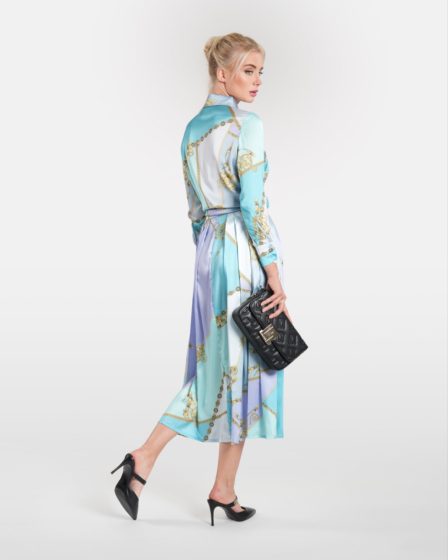 Multicolored Baroque Print Pleated Skirt