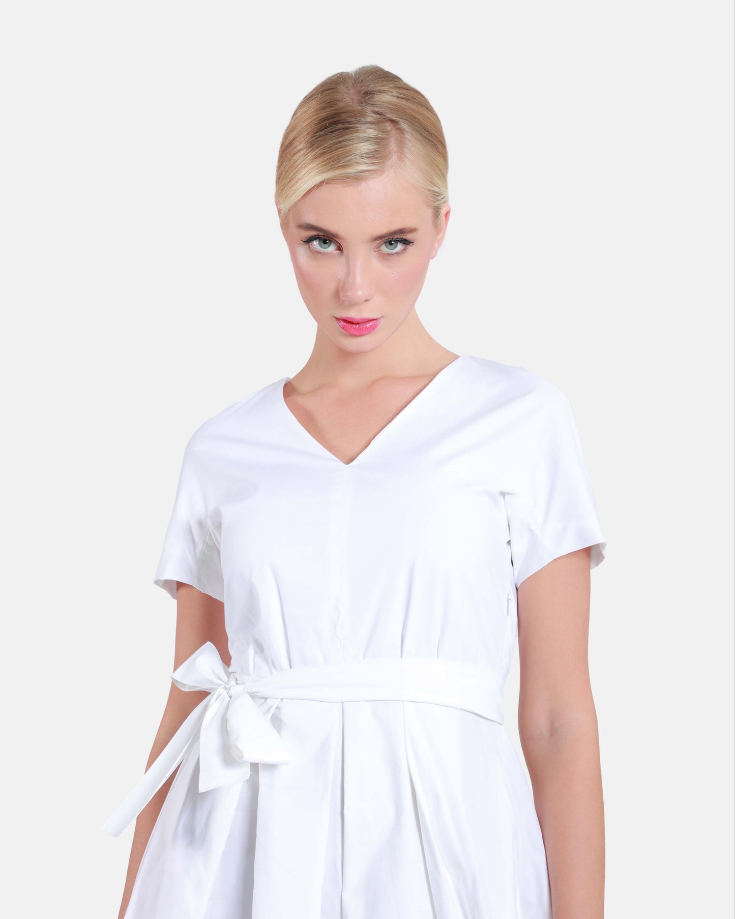 White Belted Cotton Dress