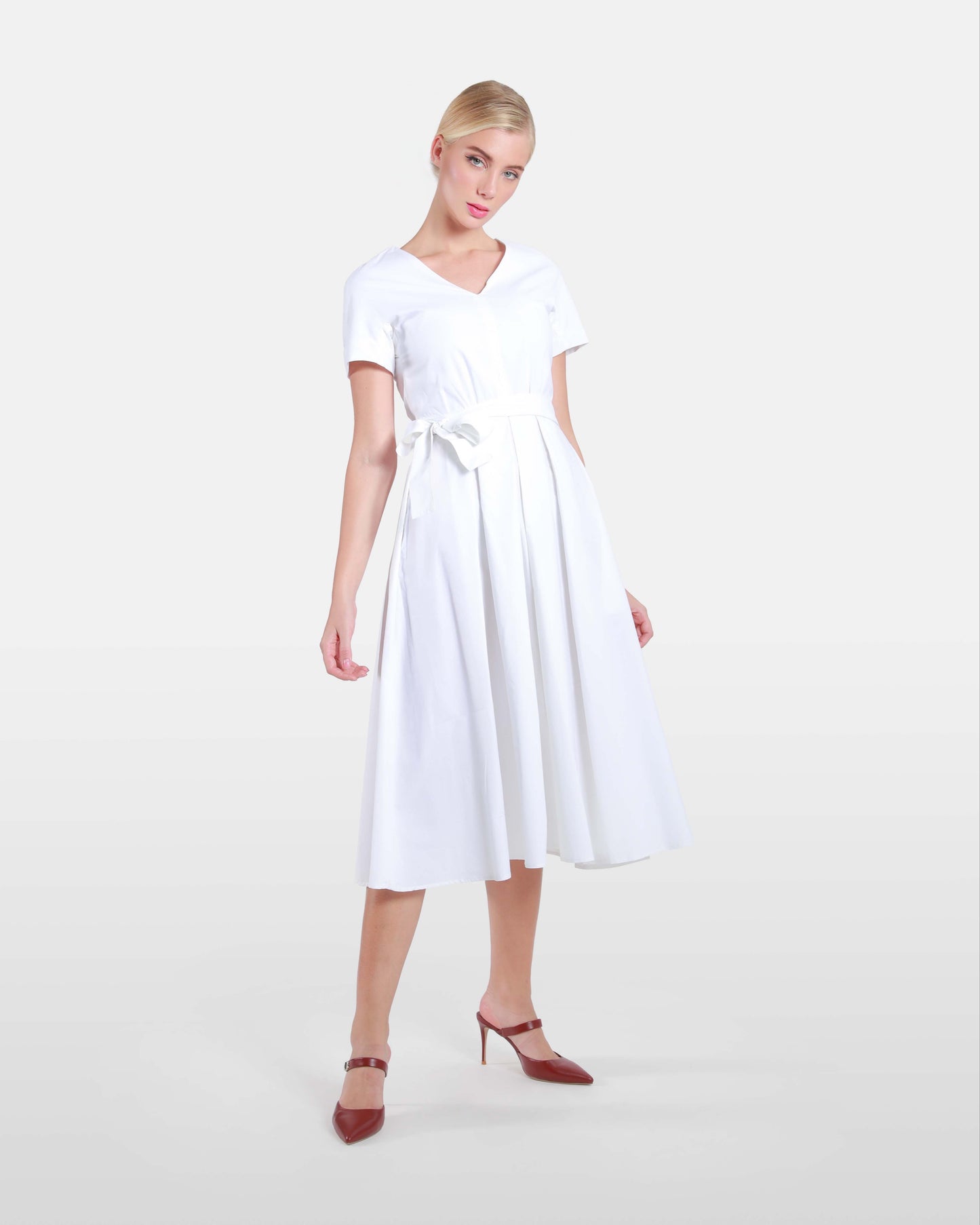 White Belted Cotton Dress