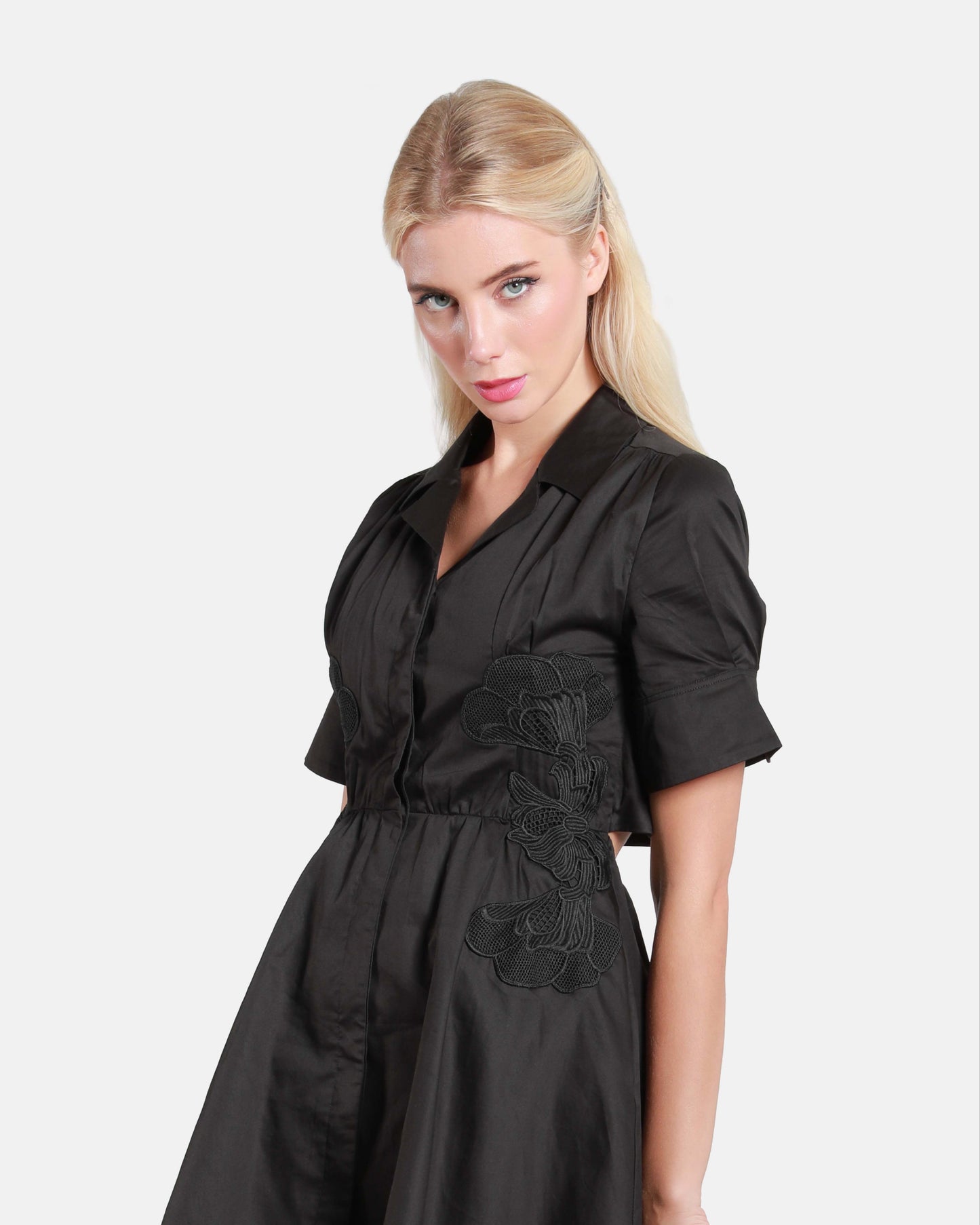 Embroidered Cut Out Mini Dress