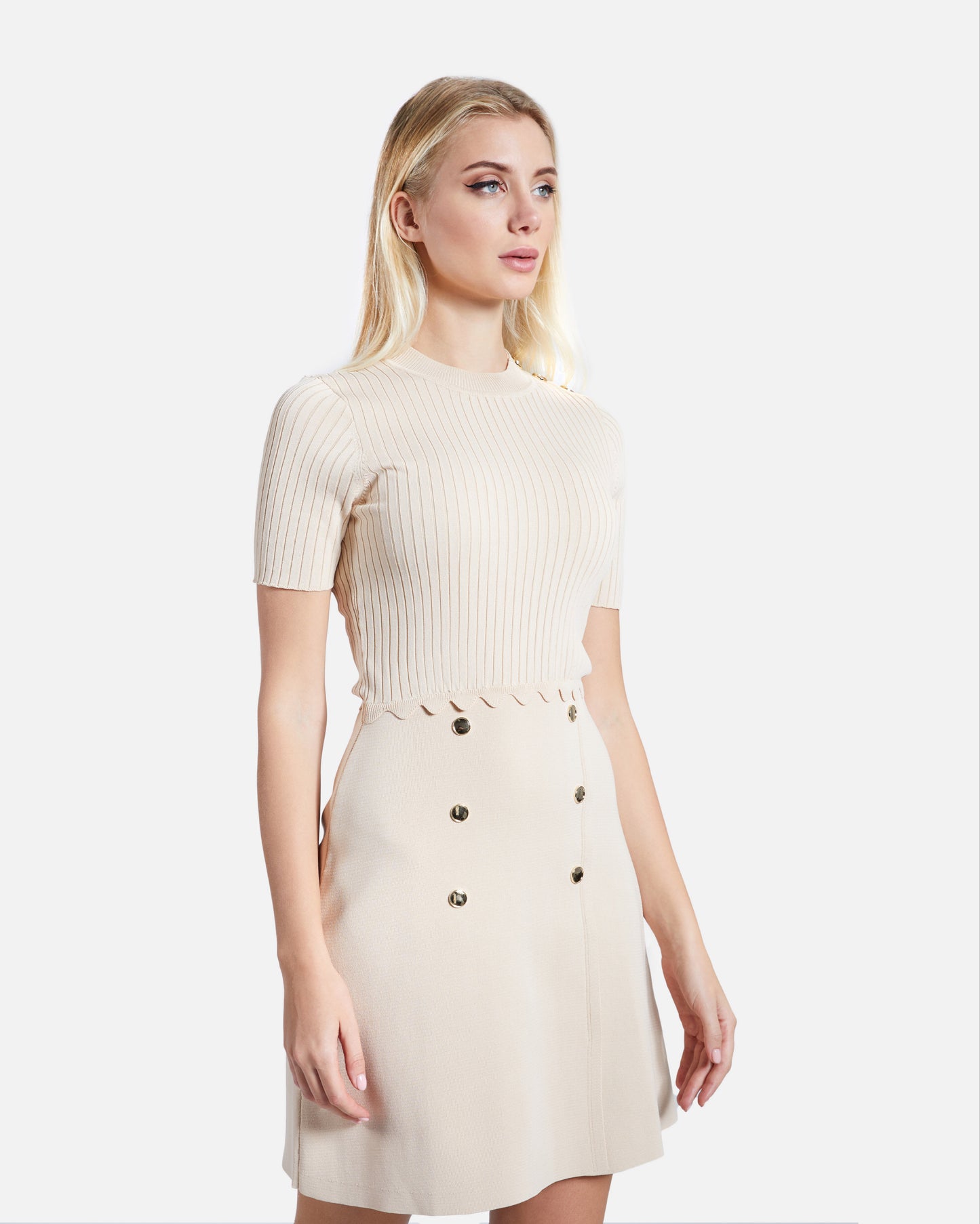 Gold-tone Buttoned Mini Dress