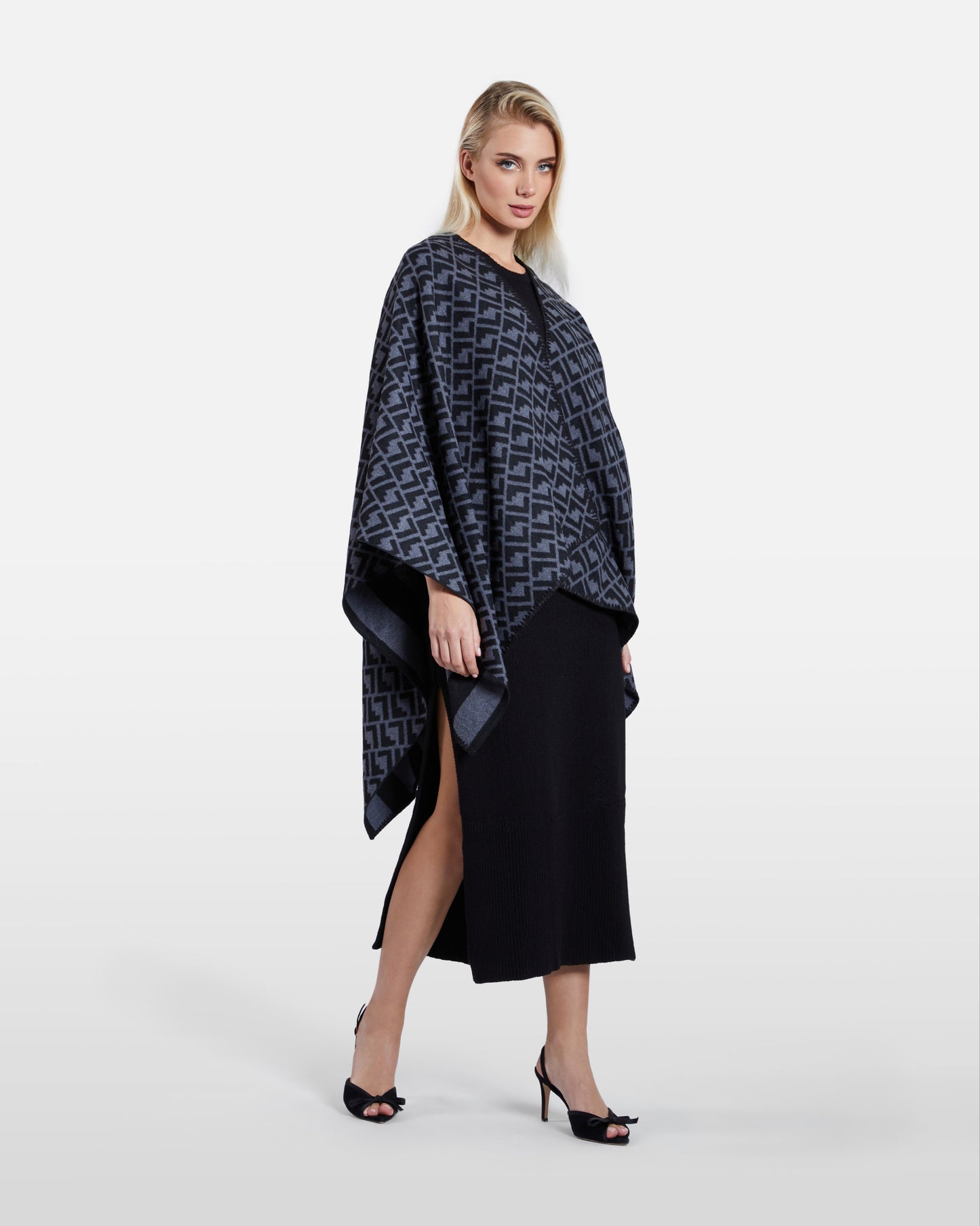 Patterned Monochrome Poncho