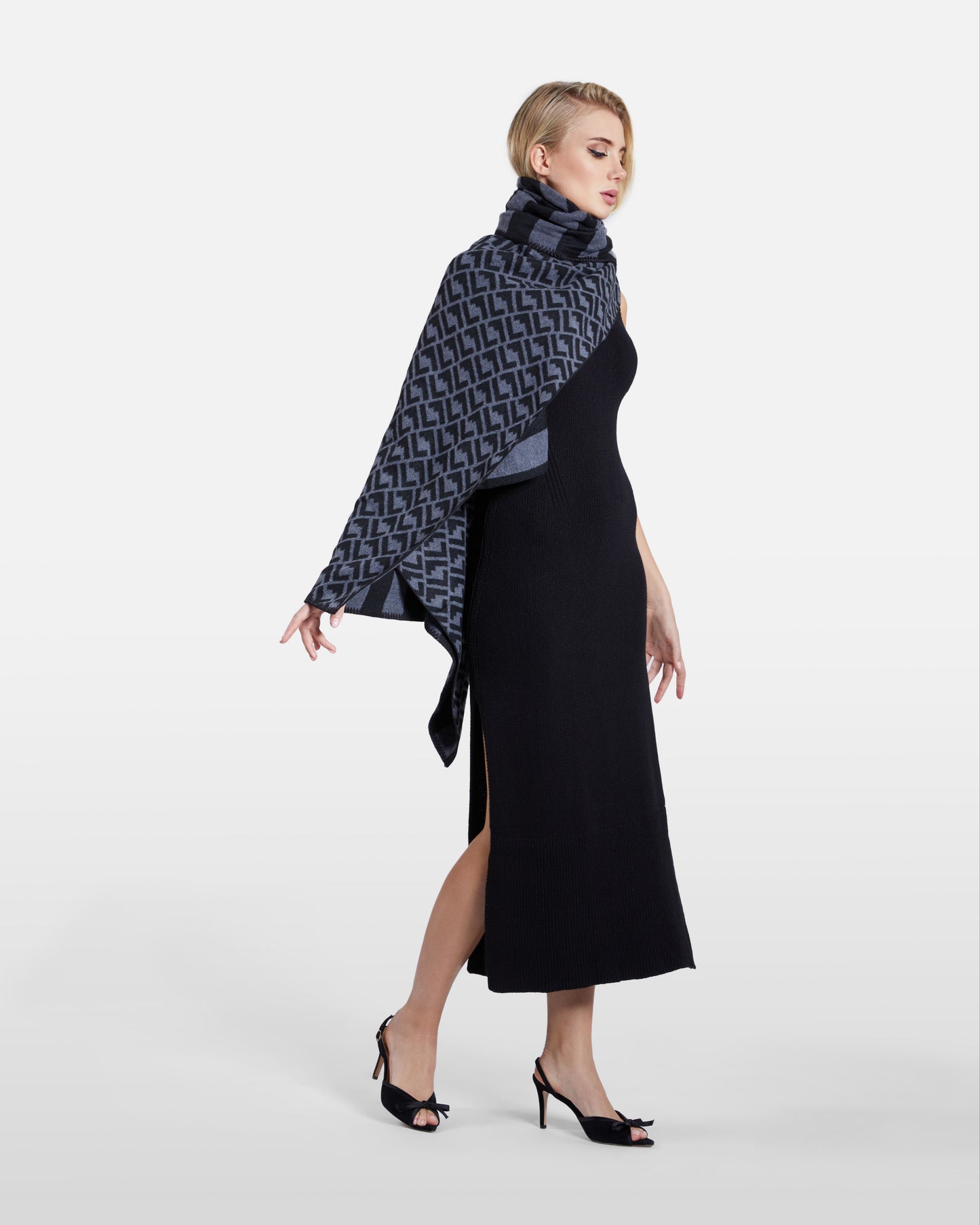 Patterned Monochrome Poncho