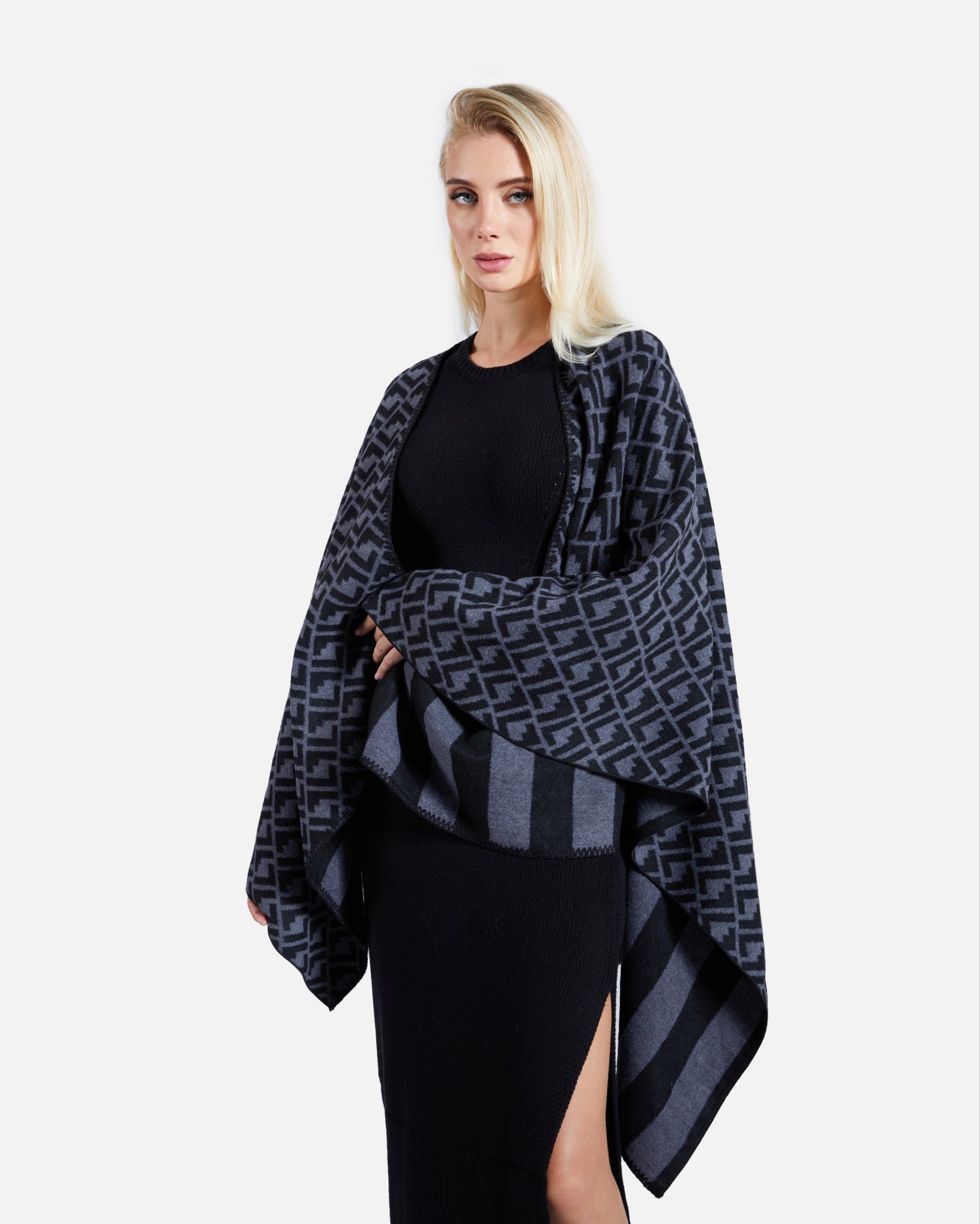 Patterned Monochrome Poncho
