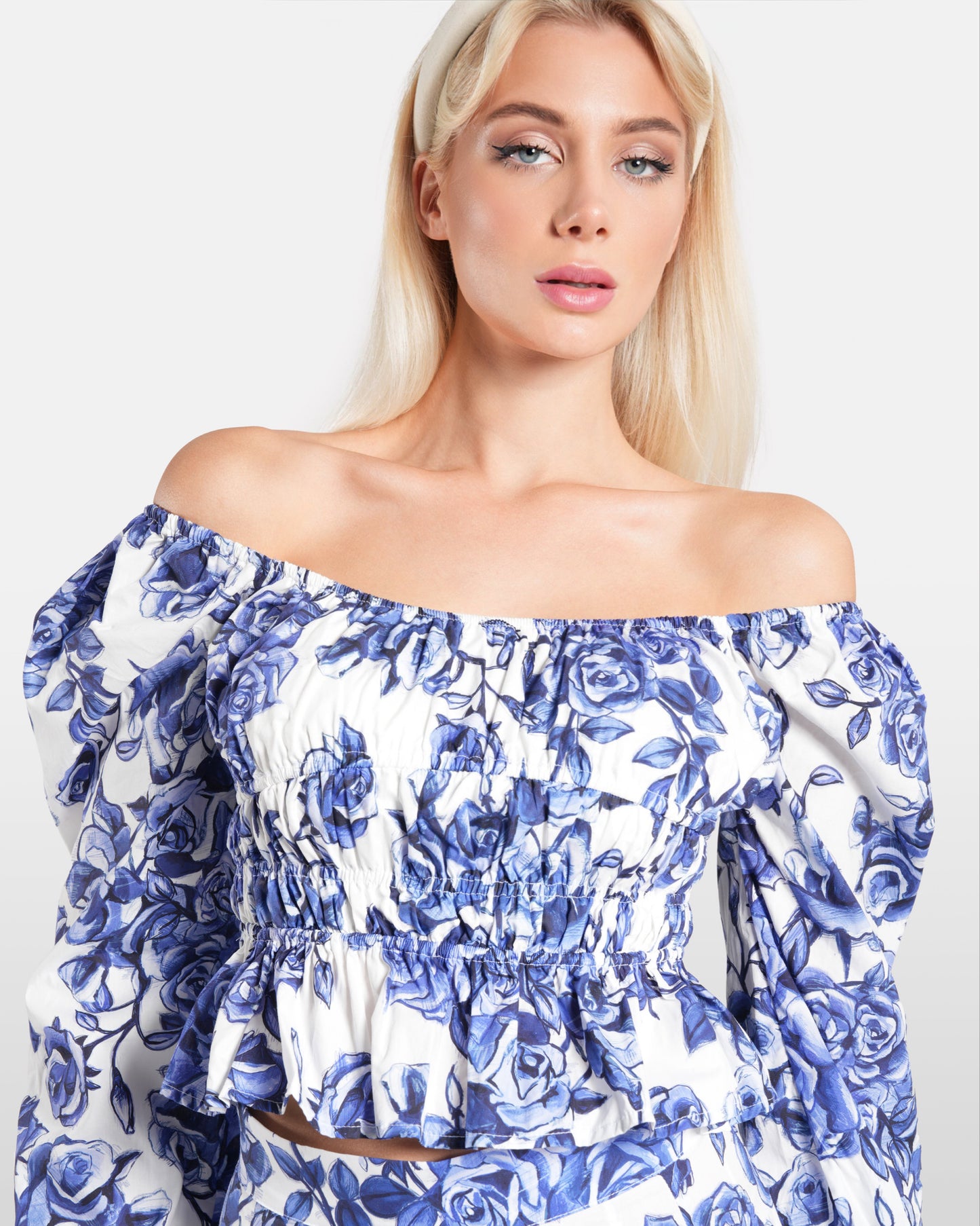 Rose Floral Print Puff Sleeves Top