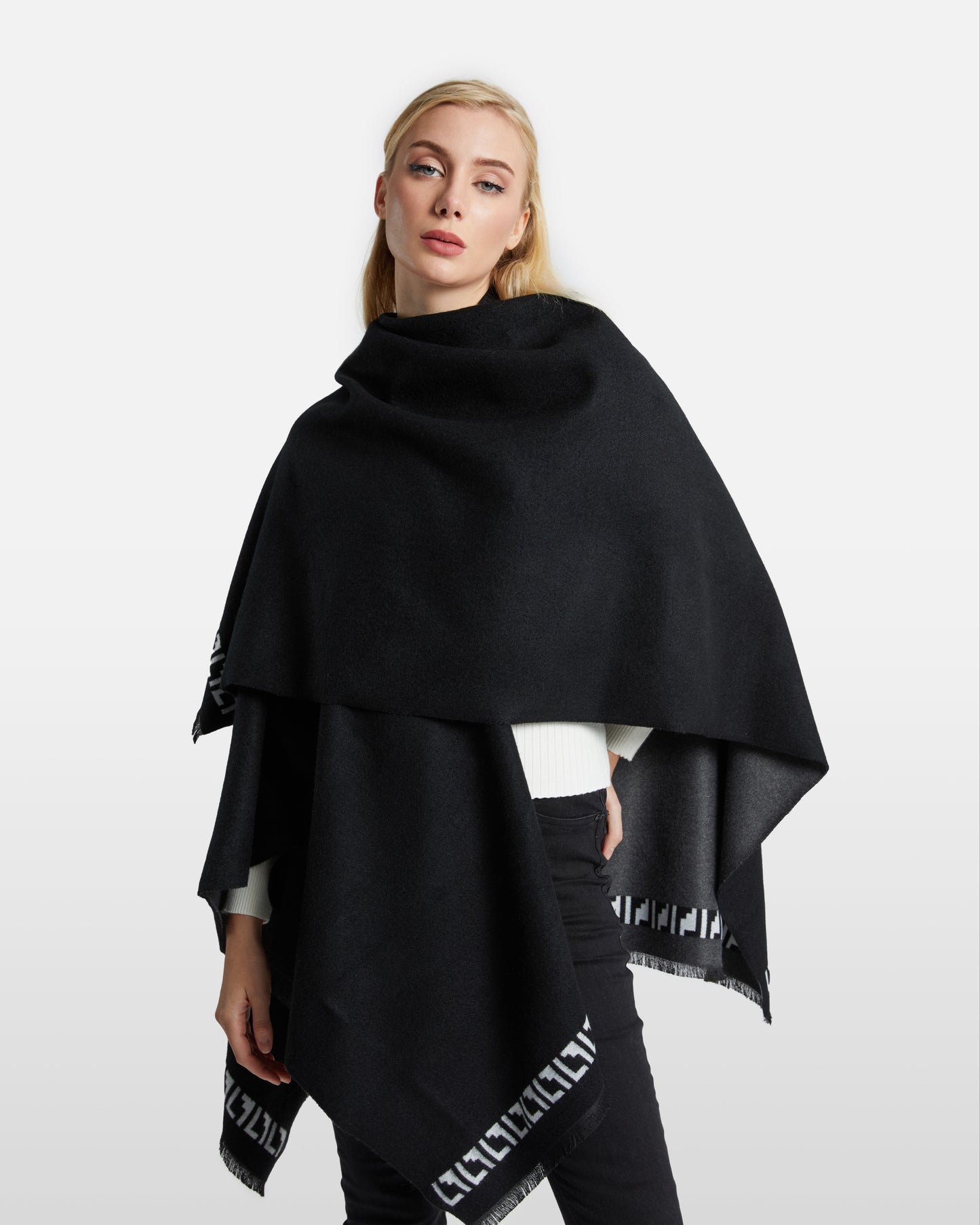 Fringed Monochrome Poncho