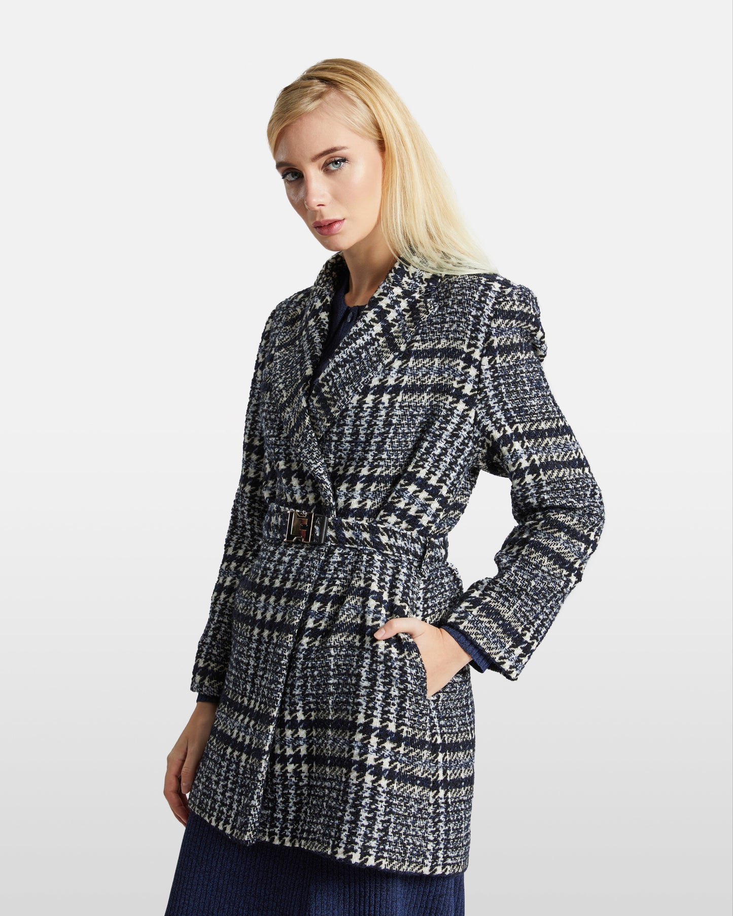 Monochrome Tweed Overcoat