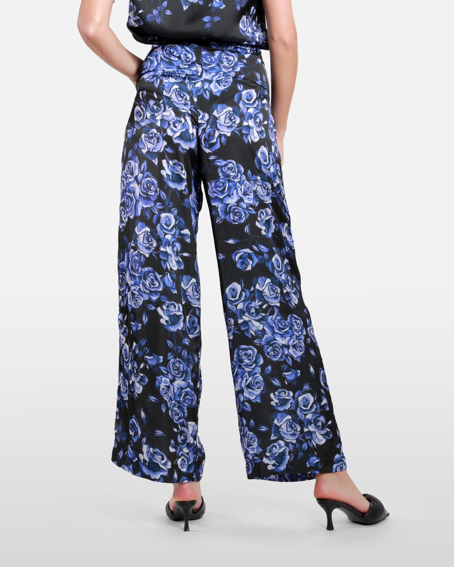Rose Floral Print Wide Leg Pants