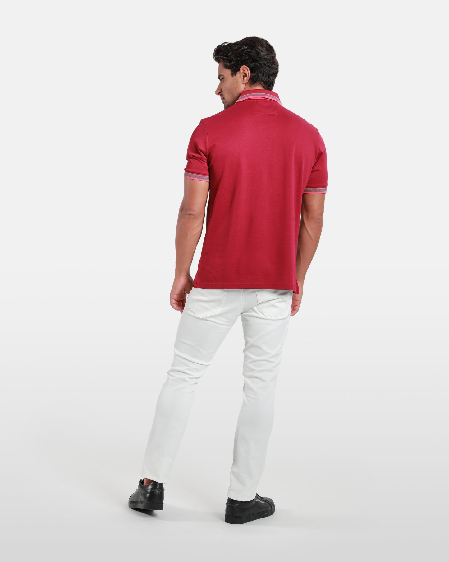 Striped Collar Cotton Polo Shirt