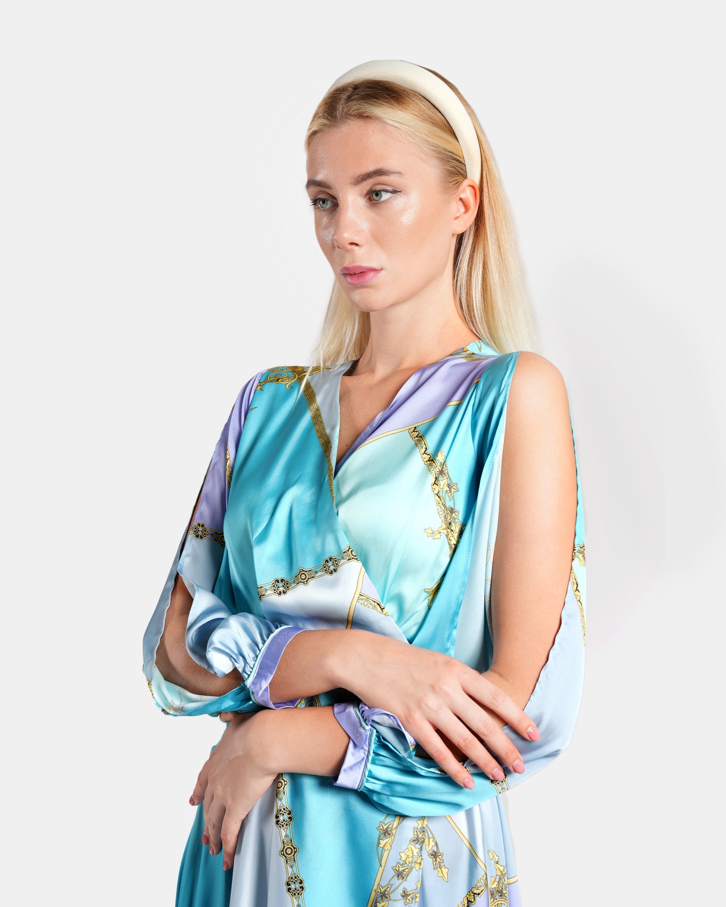 Multicolored Baroque Print Faux Wrap Maxi Dress