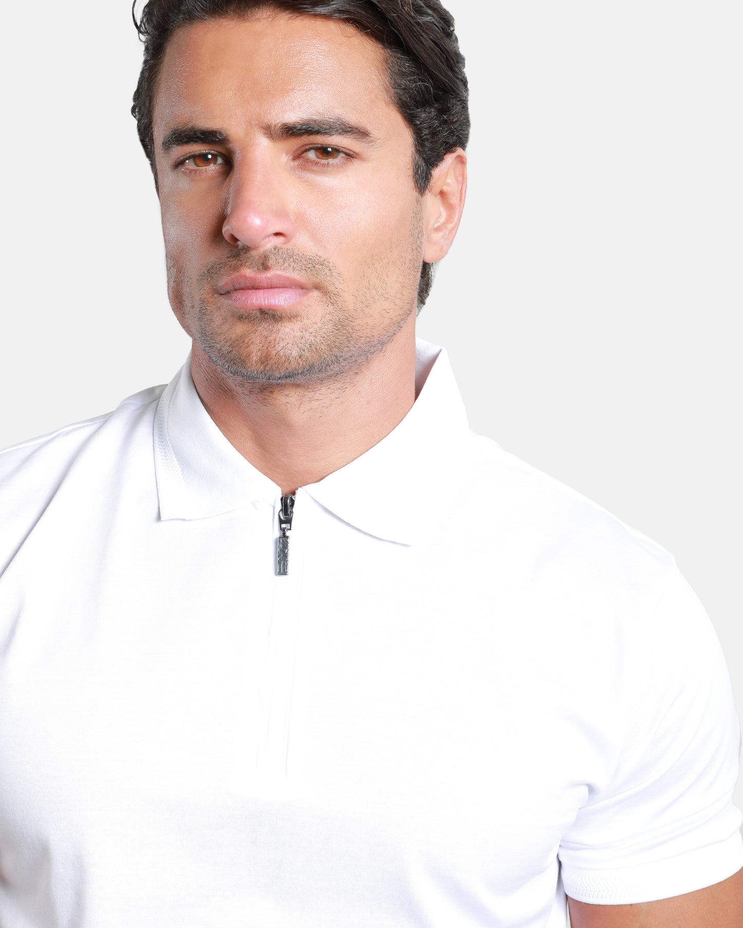 Zipped Collar Cotton Polo Shirt