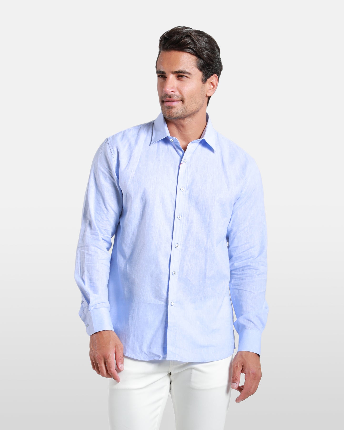 Blue Linen-Blend Long Sleeved Shirt